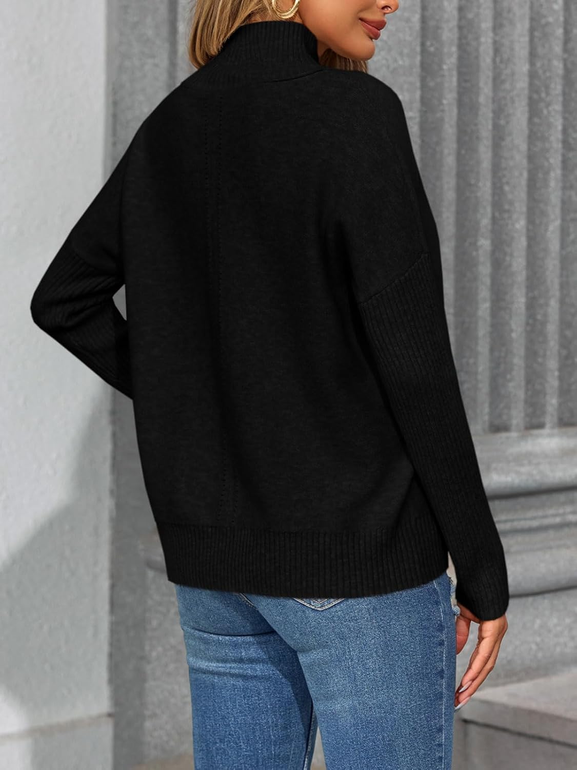 Saodimallsu Womens Mock Neck Sweater Tops Fall Long Sleeve Loose Casual Soft Knit Batwing Pullover Sweaters - Image 5