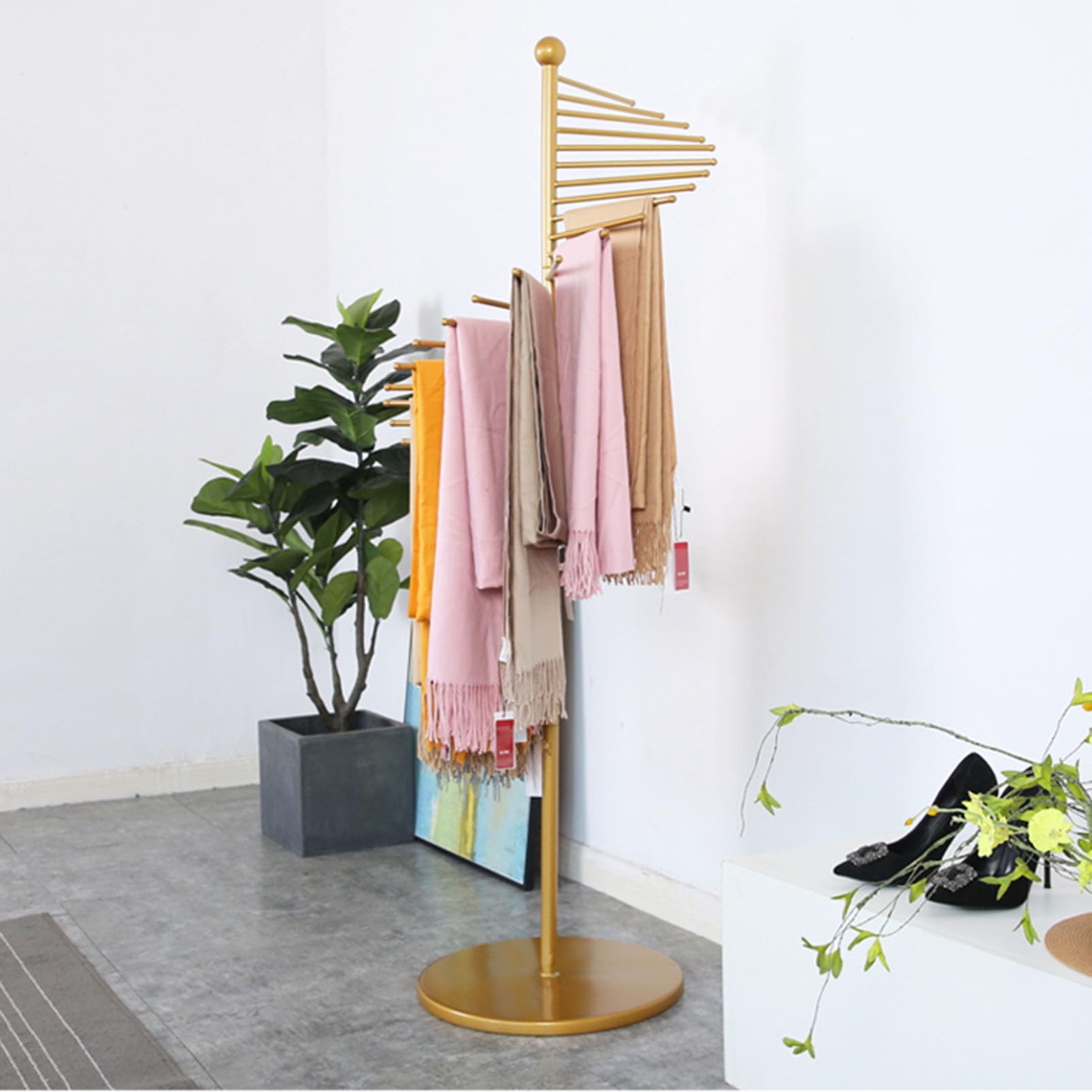 Soporte de metal para bufandas, bufanda en espiral e hiyab, ahorro de espacio, almacenamiento de cinturón y cinta, perfecto para tiendas de ropa y accesorios