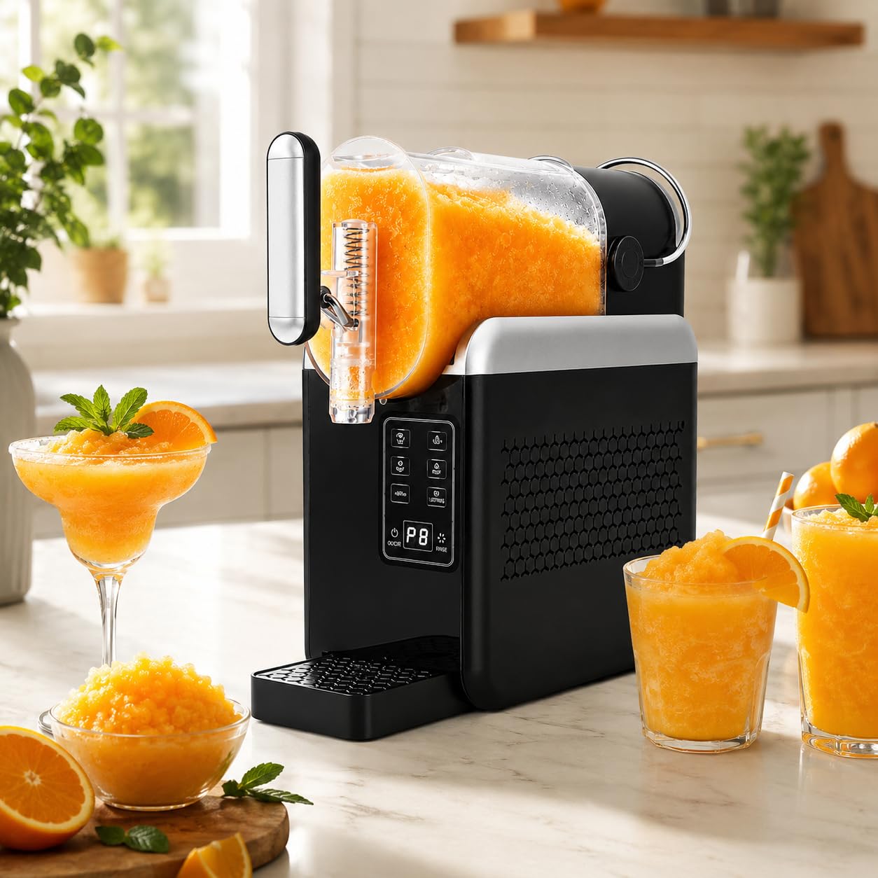 pedenencelia No Ice Needed Slushy Machine, Slushie Machine for Home, 1.8L Chilled Drink Maker & Soft Serve Ice Cream Machine, 6 Preset Modes, LED Display for Milkshakes Frappés Party Drinks Black