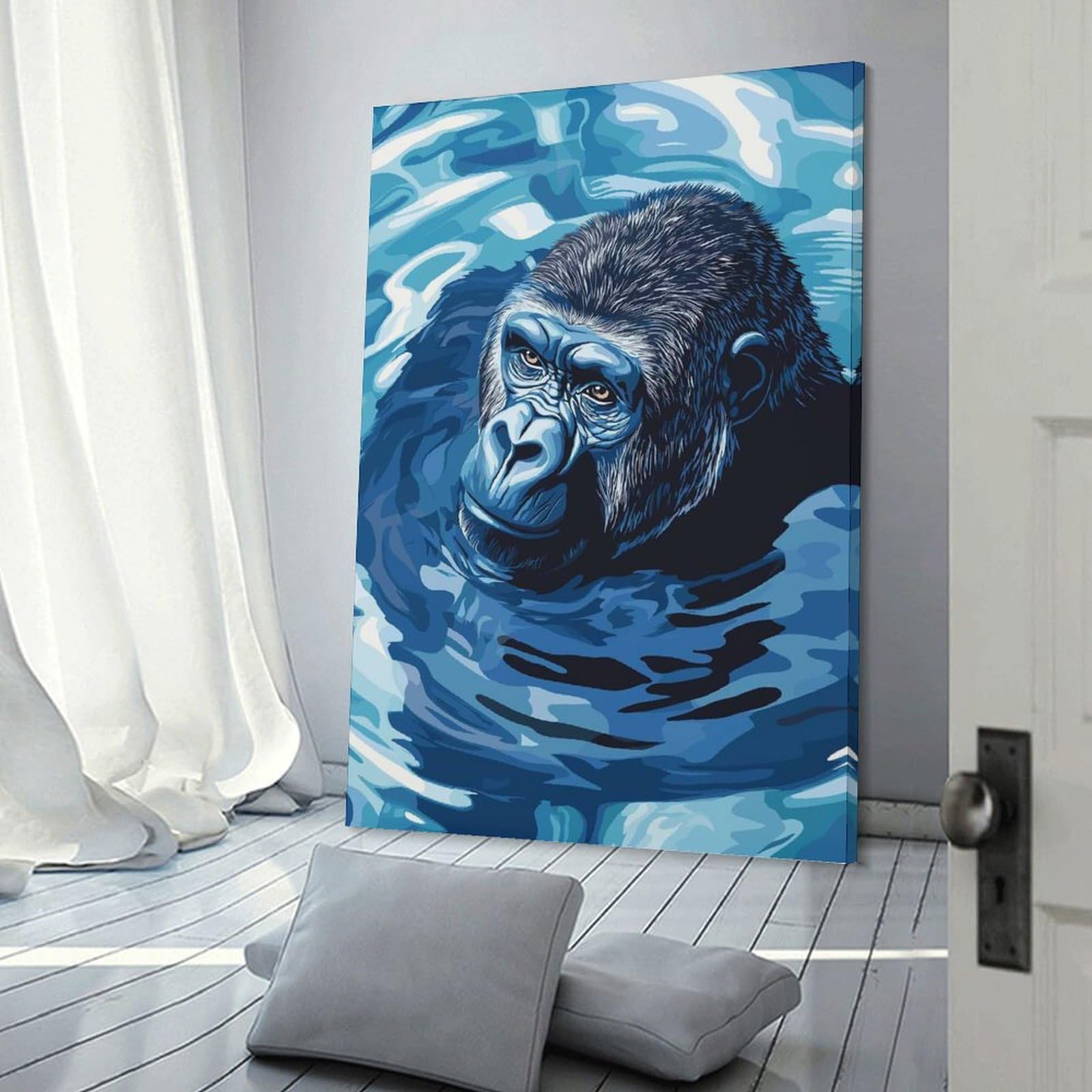 Junmoney Blue Gorilla in Water Digital Art Home Decor Wall Art, 20x30inch(50x75cm), for Apartment Walls, Studios Or Work Areas, Wall Decor with Flexible Room Appeal