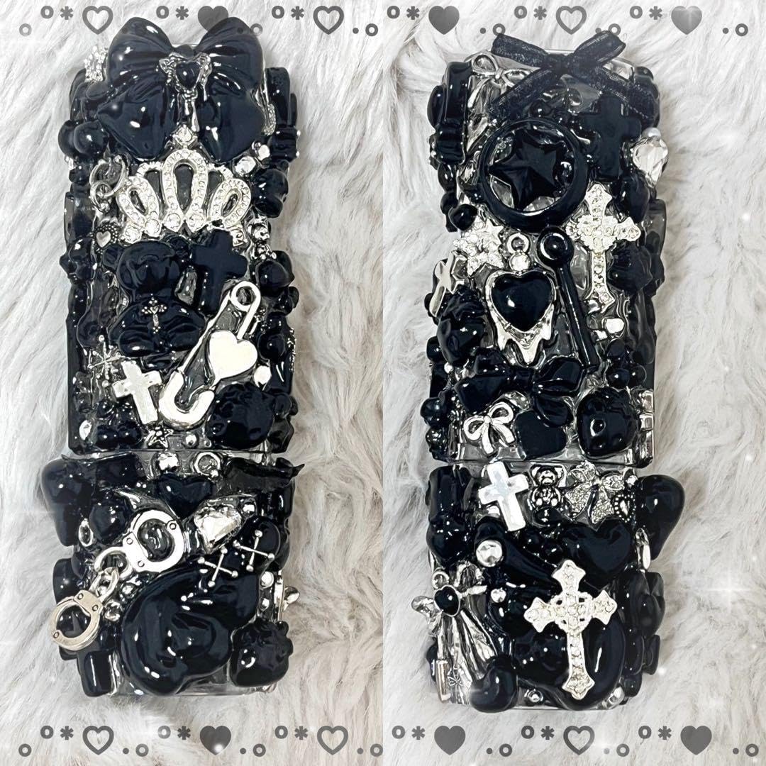 IQOSケースデコ　イルマワンケースデコ　ブラック　シルバー　全面デコ iQOSケースデコ ブラック × シルバー IQOSケースデコ イルマワン