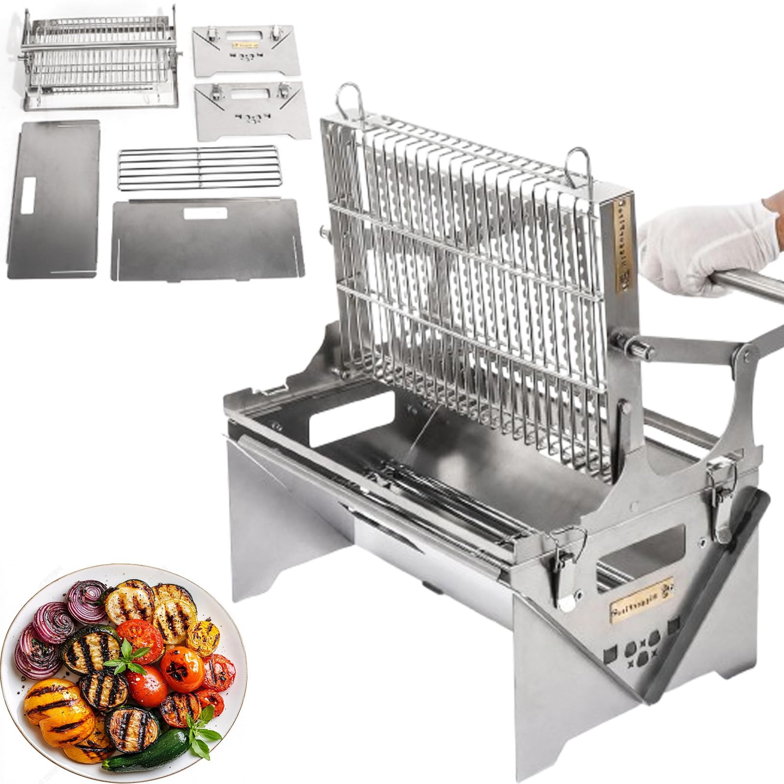 Przenośny grill Chal, obracany o 360°, regulowany, 3-pozycyjny, zdejmowany, na imprezy w ogrodzie, idealny do gotowania na świeżym powietrzu