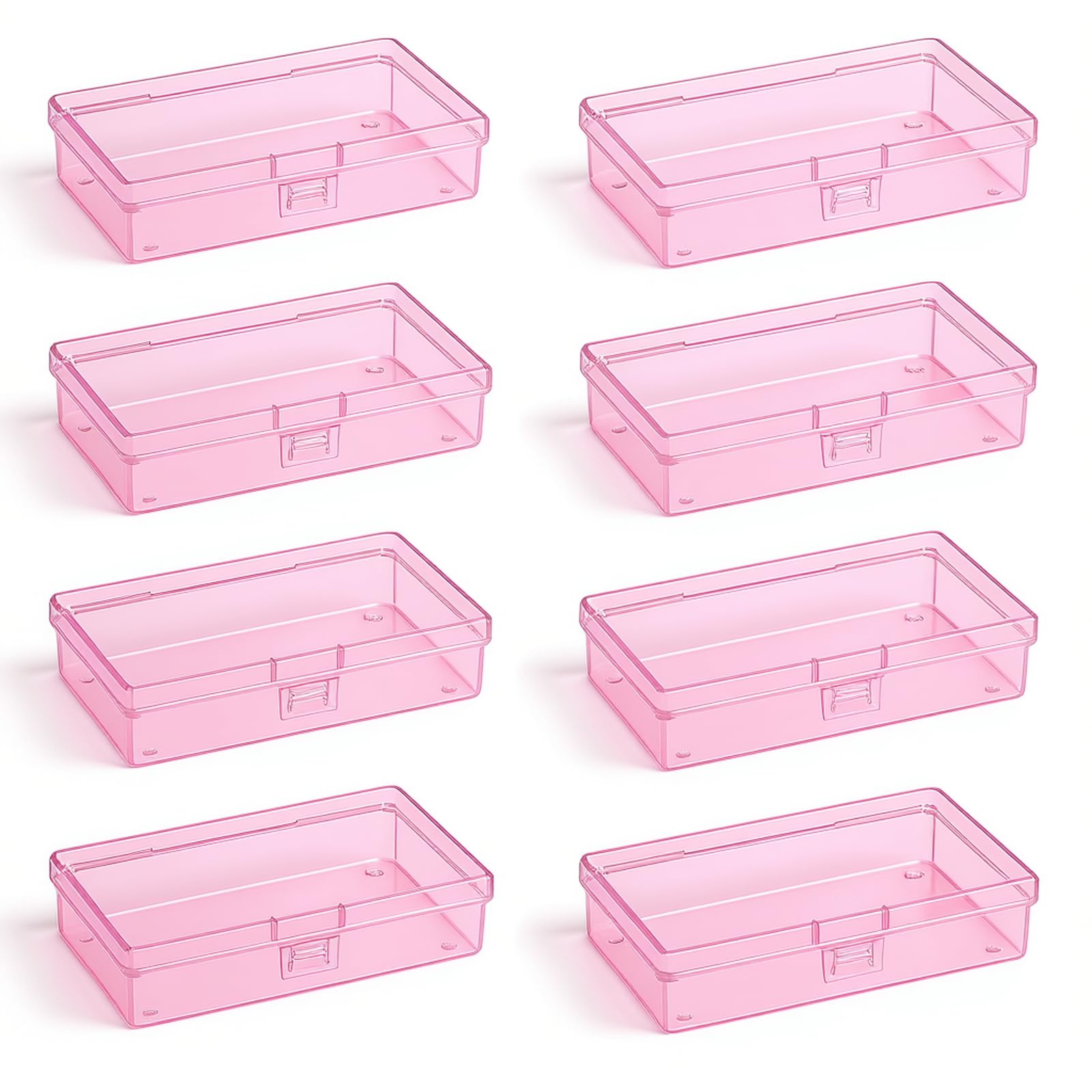 Boîtes plastique rose de rangement avec couvercles à charnière pour petits objets (Lot de 8)