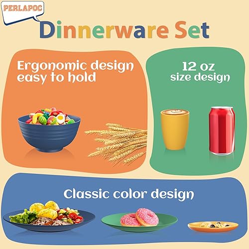 Miniatura 6 de Juego de vajilla de paja de trigo, 40 piezas, servicio para 8, juegos de platos y tazones, juego de platos irrompibles, platos llanos, platos de