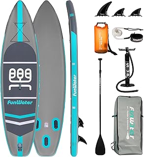 FunWater Inflatable Ultra-Light (17.6lbs) SUP for All Skill Levels Everything Included with Stand Up Paddle Board, Adj Paddle, Pump, ISUP Travel Backpack, Leash, Waterproof Bag