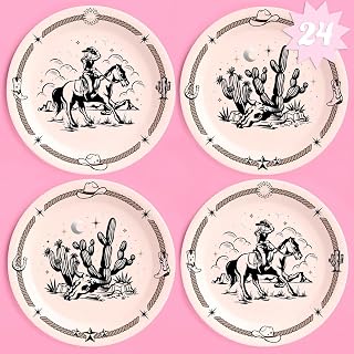 XO, Fetti Party Western Paper Plates - 24pcs | 9" | Rodeo Bachelorette Decor, Cowgirl & Cowboy Kids Bday Tableware