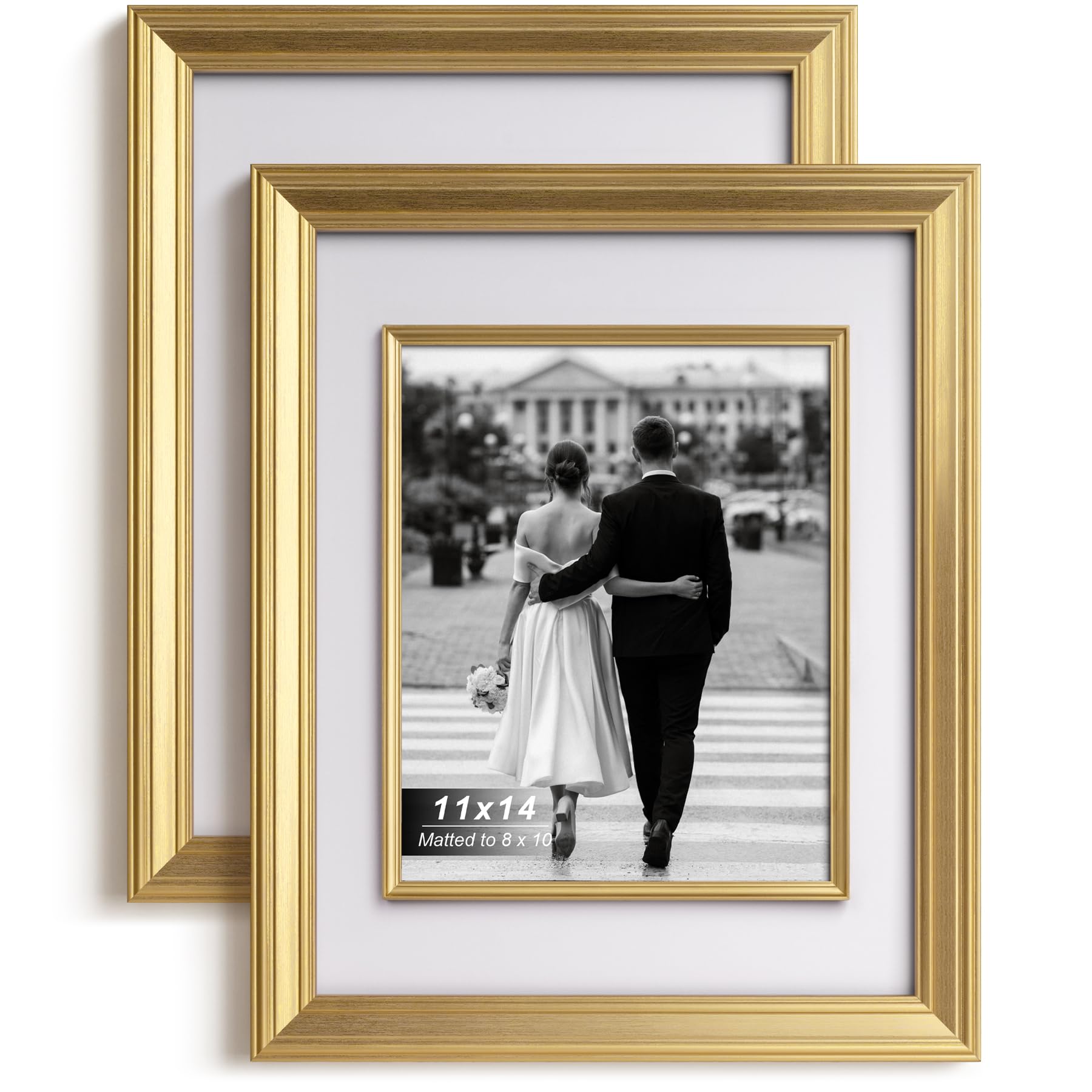 Photo 1 of Yaetm 11x14 Black Picture Frame with Decorative Inner Frame & Tempered Glass, Display 8x10 Photos with Mat on Wall - Portrait or Landscape - Ideal for Office & Home Décor (Black, 2 Pack)