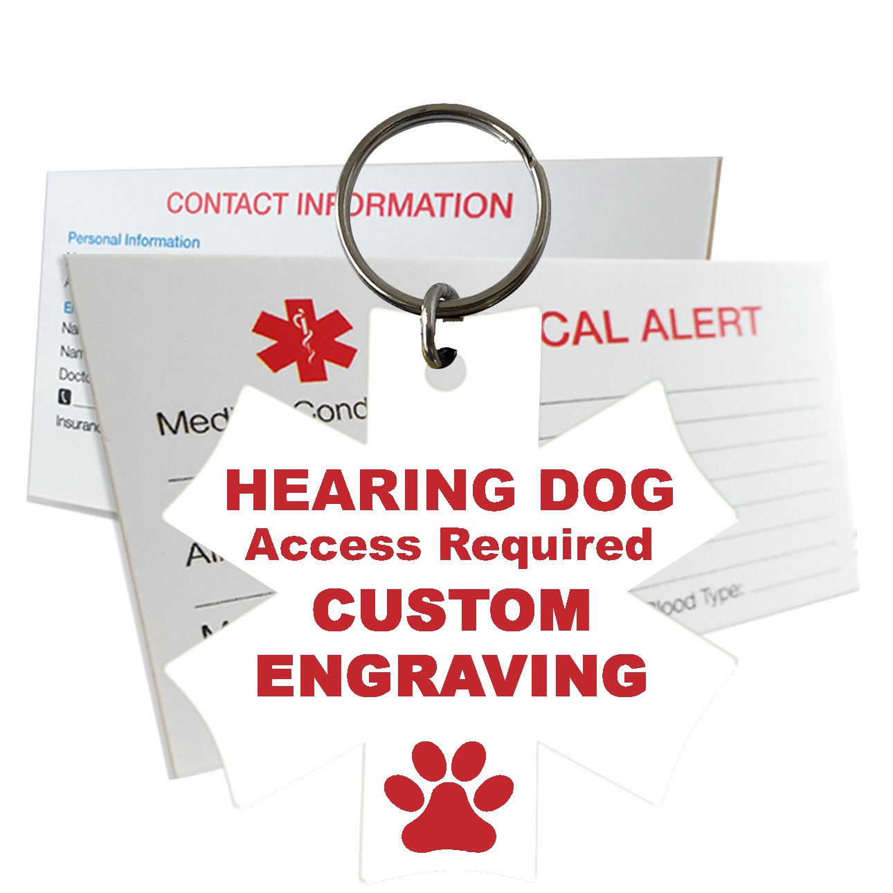 My Identity DoctorHearing Service Dog Tag Custom Engraved Medical Symbol Plastic - White - Small