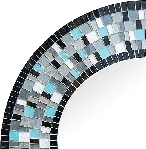 Miniatura 2 de Espejo de mosaico, decoración artística de pared, espejo de pared decorativo hecho a mano, turquesa, marrón, gris oscuro y espejo de mosaico de