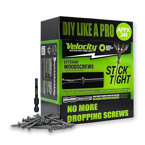 Velocity - Tornillos para madera exteriores de 3 pulgadas y puntas Torx T25 (talla #10), tecnología adherente, fabricado con acero al carbono,