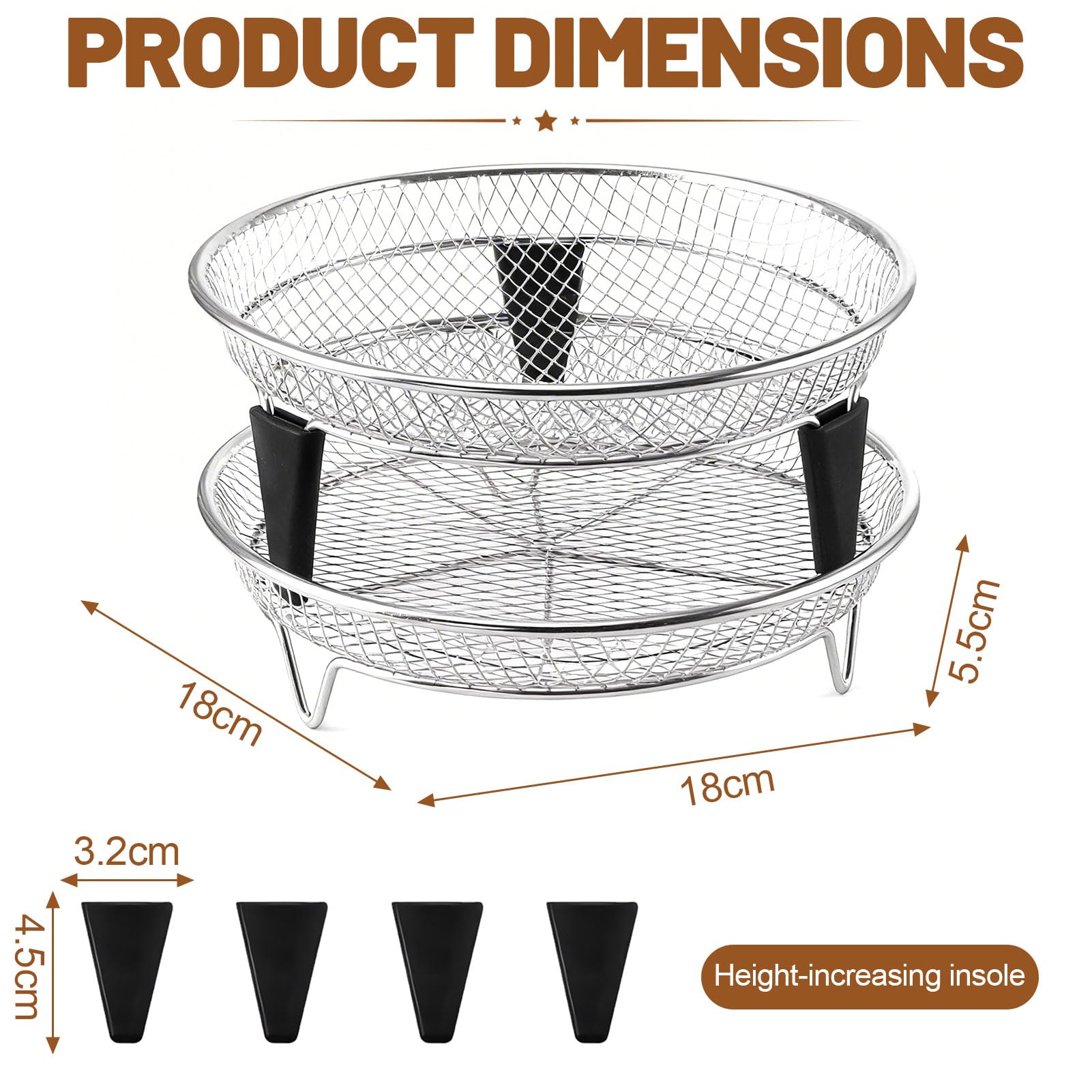 Airfryer Zubehoer, Heißluftfritteuse Zubehör Rund,Stapelbare Airfryer Gitter für Heißluftfritteuse,Air Fryer Grillrost Edelstahl 304,Einsatz für Heissluftfritteuse,für Ninja/COSORI/Philips (18cm-B)