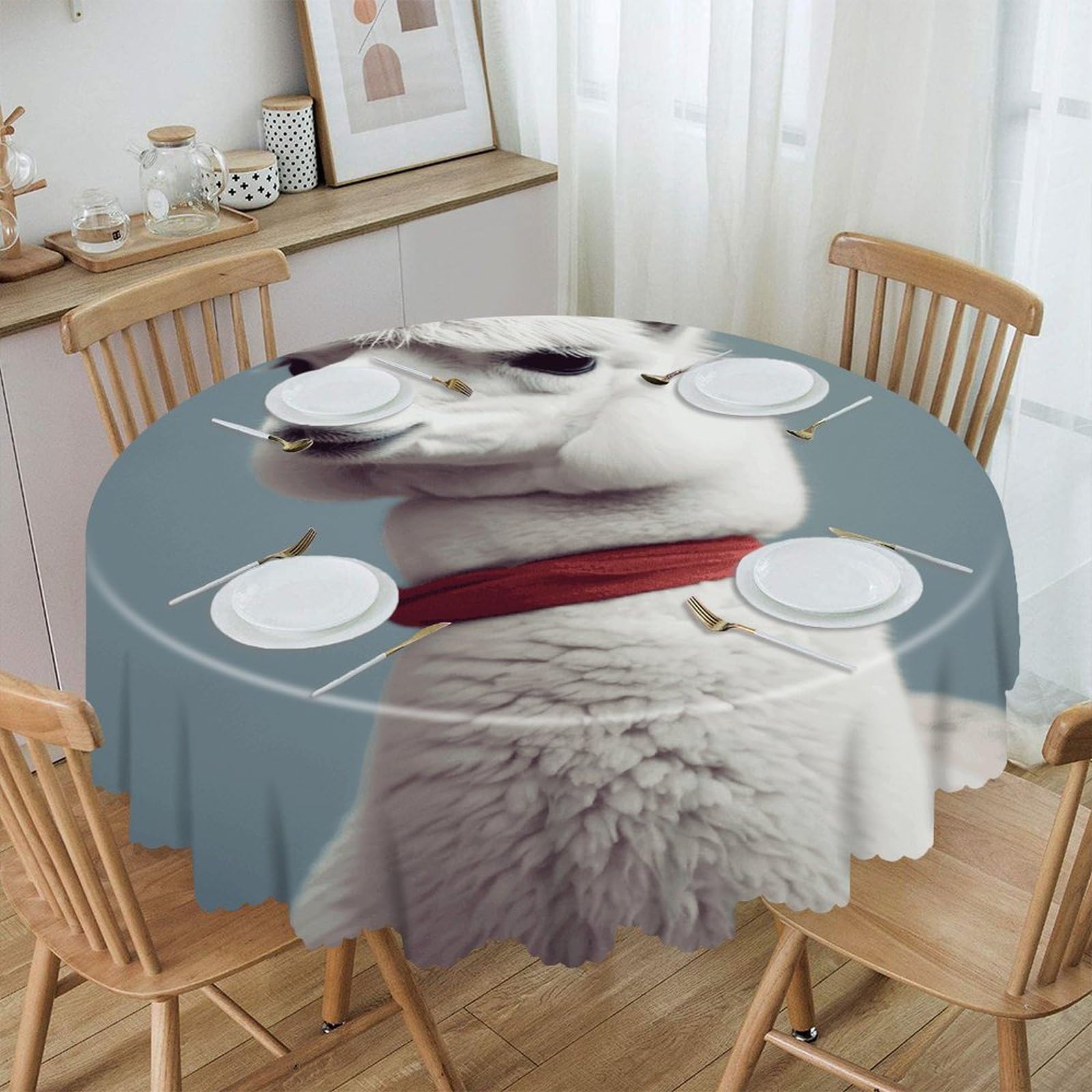 VstaDank Alpaca Round Tablecloth 60 Inch Easy to Clean Circle Table Cover Thick Decorative Round Polyester Table Cloth for Dining Kitchen Party Farmhouse Outdoor