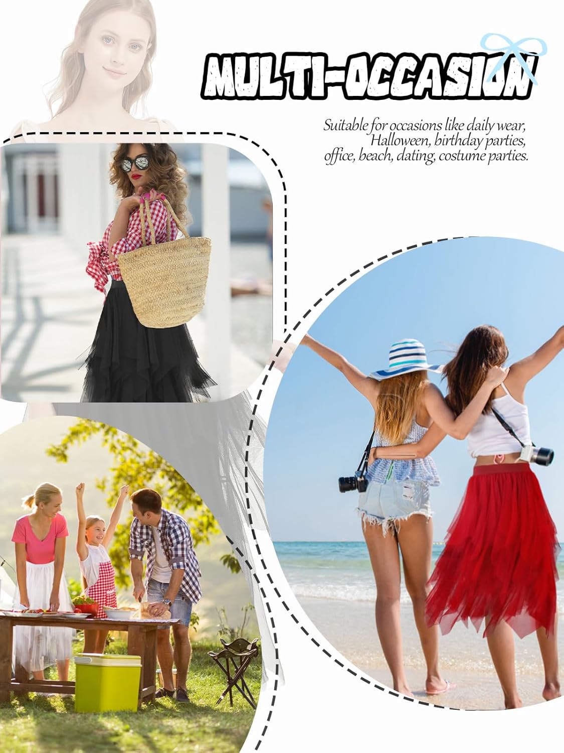 Soudittur Tulle Skirt for Women Girls Multi-Layered Skirt Mesh Midi Skirts for Daily Wear, Party, Halloween - Image 6