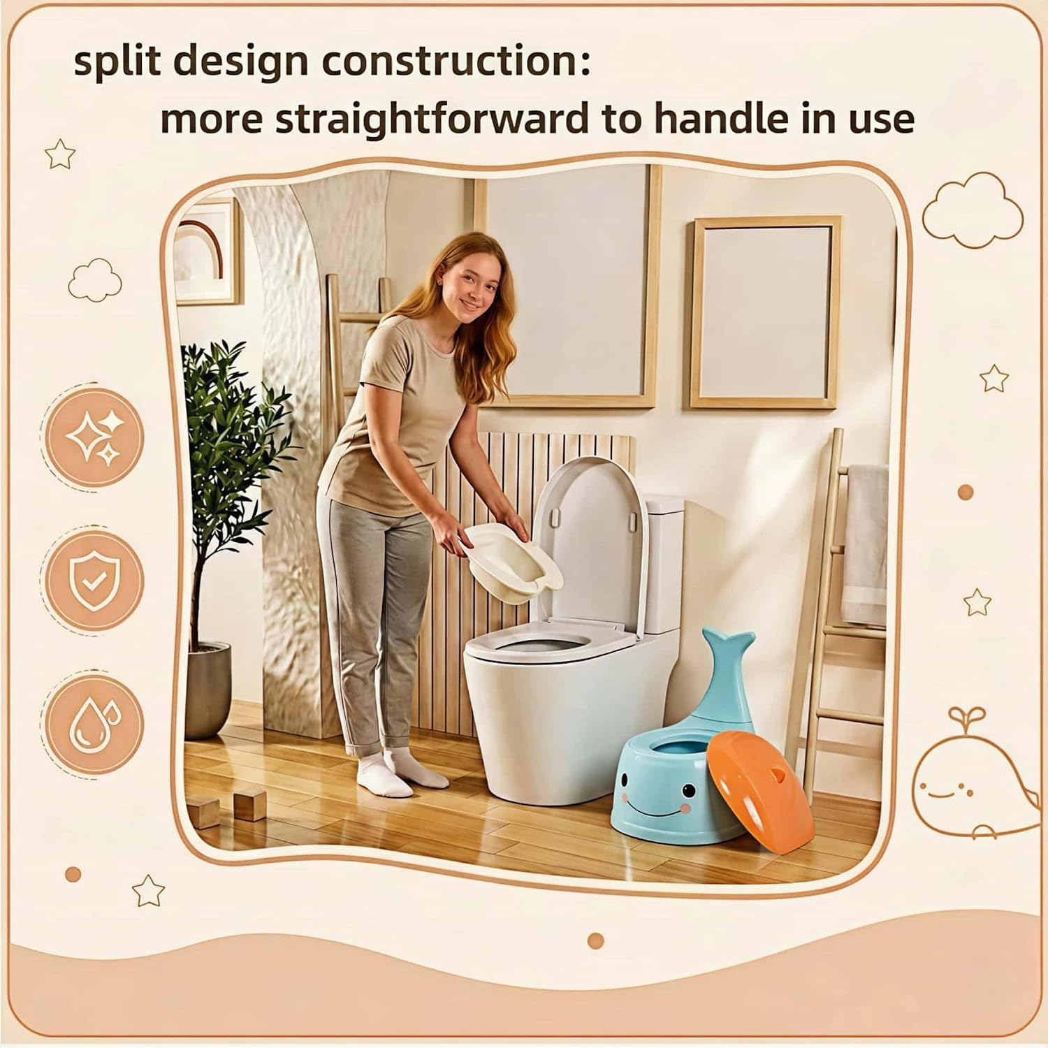 potty training toilet Baby Potty Training Toilet Seat for Toddlers，Whale Potty Chair with Lid, Back Support & Splash Guard, Non-Slip Kids Toilet Trainer for Boys Girls Ages 1-3(Blue)