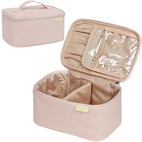 NISHEL Bolsa de maquillaje de viaje para mujer, estuche organizador de cosméticos, estuche portátil de viaje para accesorios de tamaño de viaje,