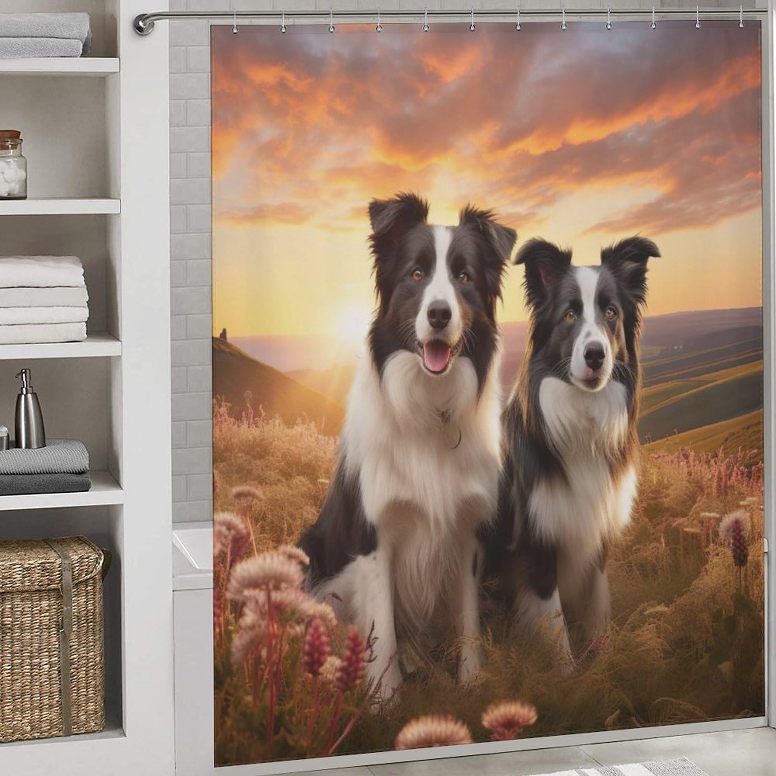 Rideau de douche imperméable anti-moisissure motif chien 183x183cm en tissu polyester lavable
