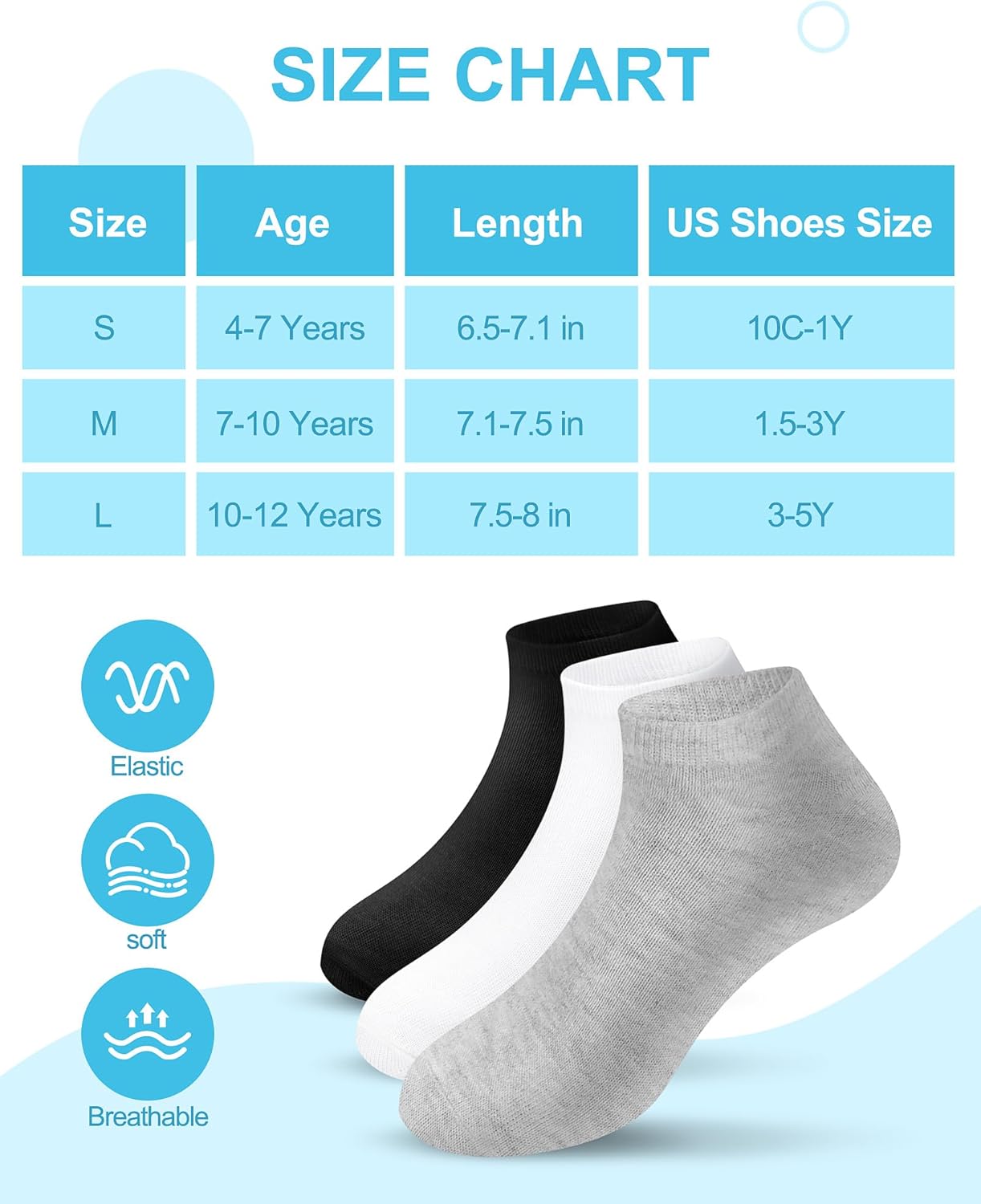 15 Pairs Kids Socks for Boys Girls Low Cut Athletic Ankle Socks Half Cushioned Crew No Show Sock - Image 6