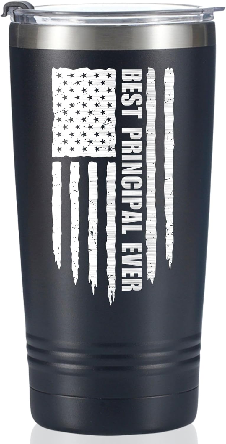 Onebttl Principal Appreciation Gifts for Women, Men, Thank You Gift 20oz Insulated Stainless Steel Tumbler for Christmas, Appreciation Day, Black, Flag
