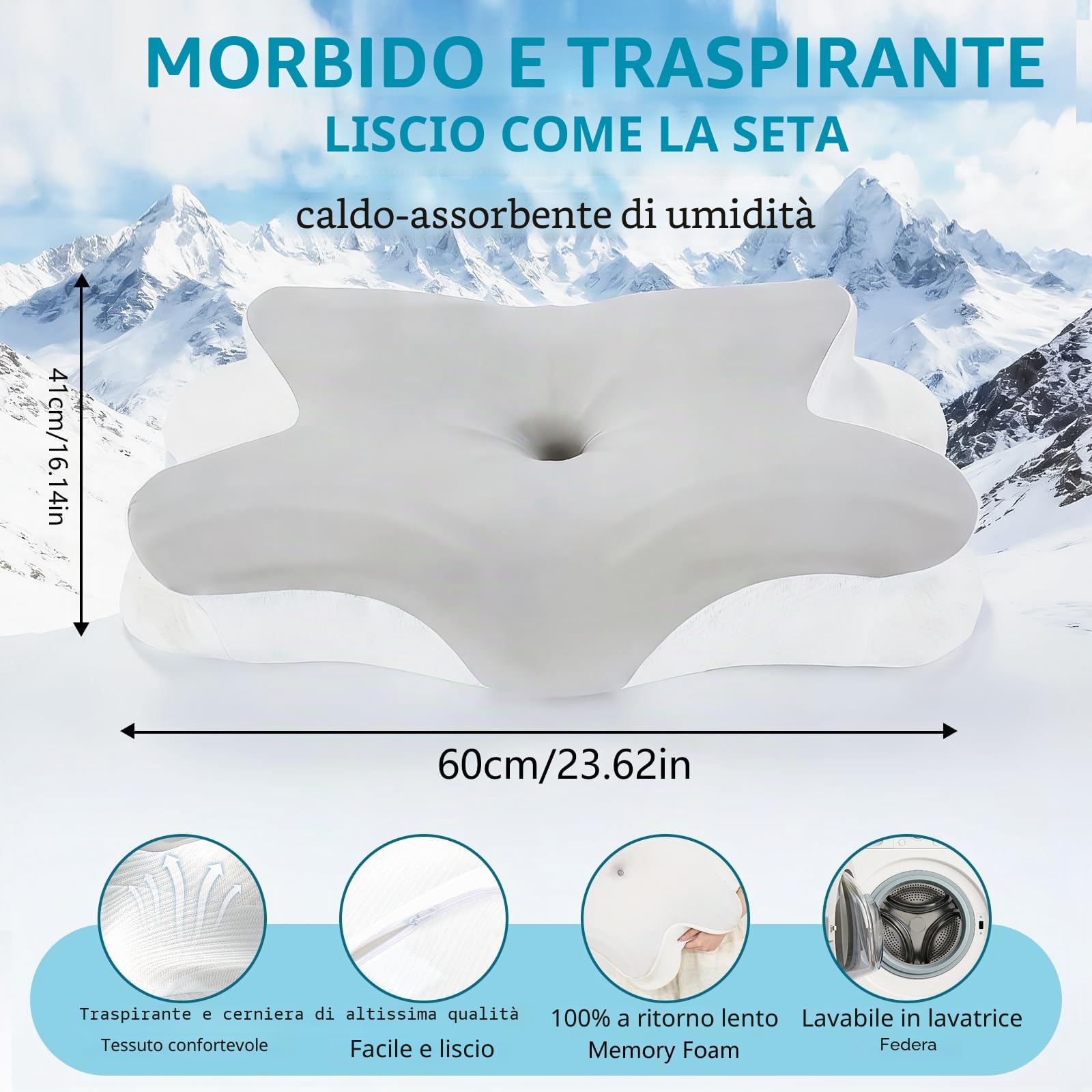Cuscino Cervicale, Cuscino Memory Foam per Dormire, Cuscino Ortopedico