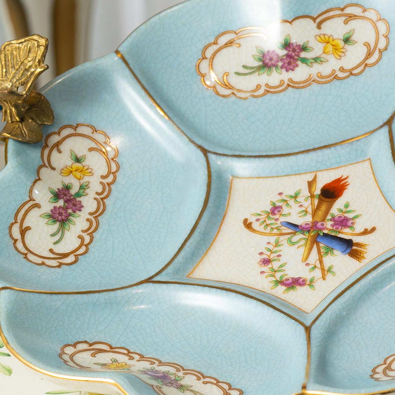 Plato de cerámica para Fruta con Borde de Mariposa Bandeja Decorativa para Servir postres Dulces Frutos Secos Platos de Almacenamiento Mesa de Centro,