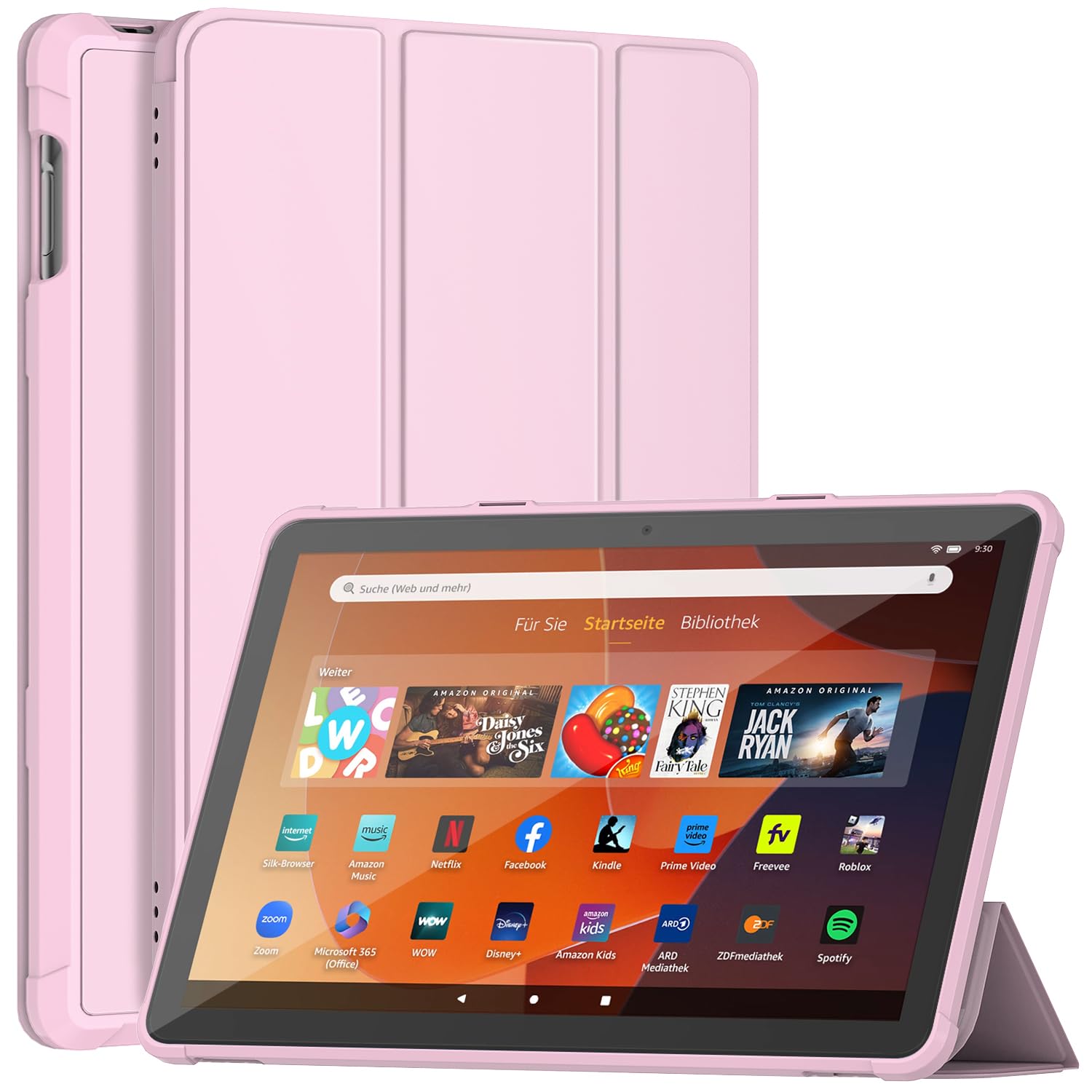 Sonlaryin Dreifach Faltbarer Vorderseite aus Leder und Weich TPU Rückseite Hülle， Rosa