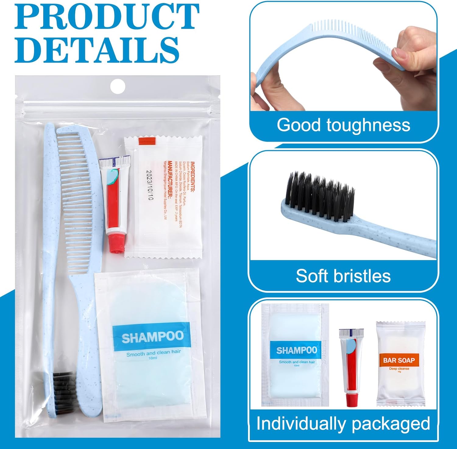 Hushee 48 Sets Personal Hygiene Kit Basic Toiletry Kit Homeless Care Package for Men, Women, Travel, Charity, Business Include Shampoo, Toothbrush, Toothpaste, Comb and Bath - Image 3