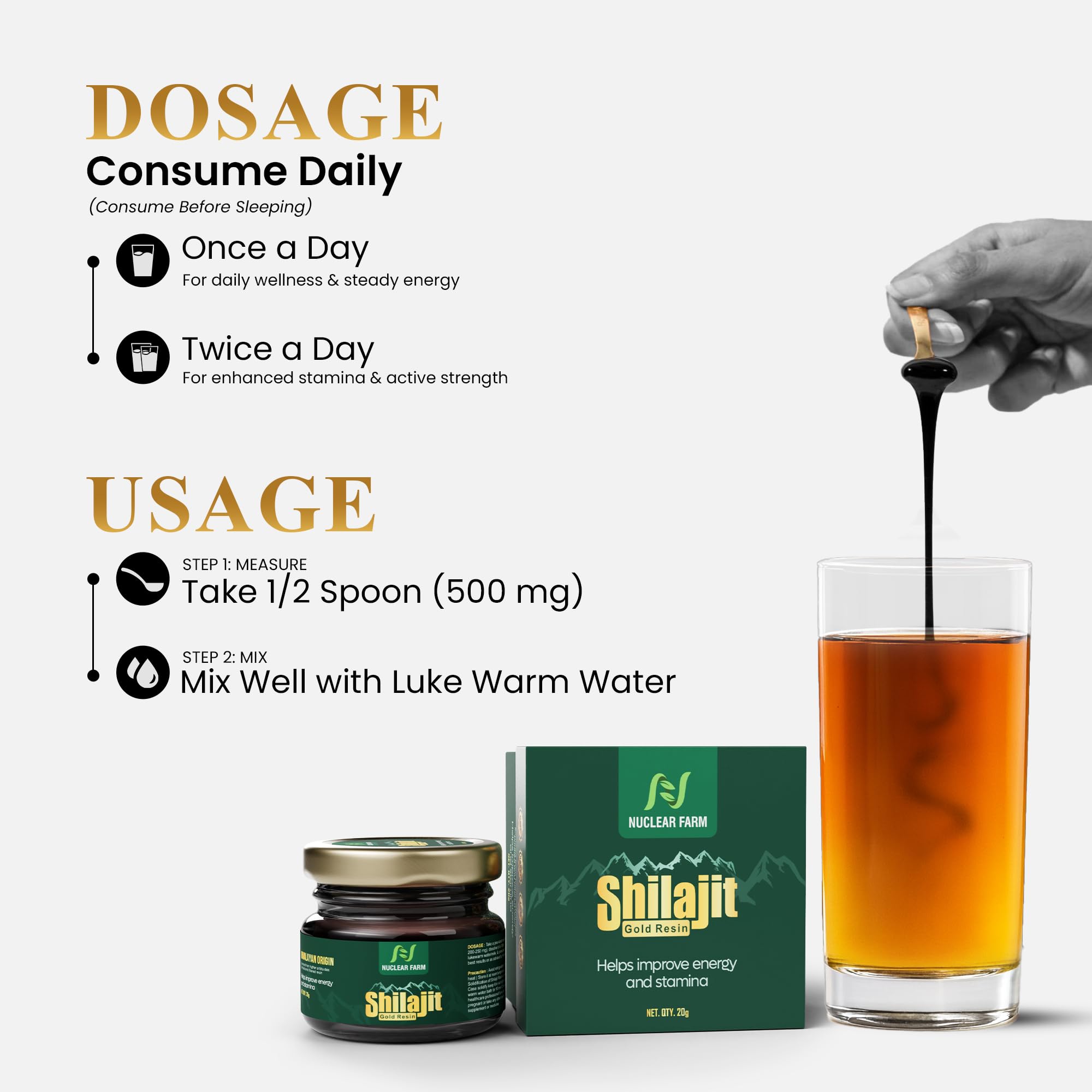 Nuclear Farm Shilajit Gold Resin, Himalayan Pure, Triple Purified, Stamina Boost, Swarna Bhasma, 20g, Herbal Supplement 4