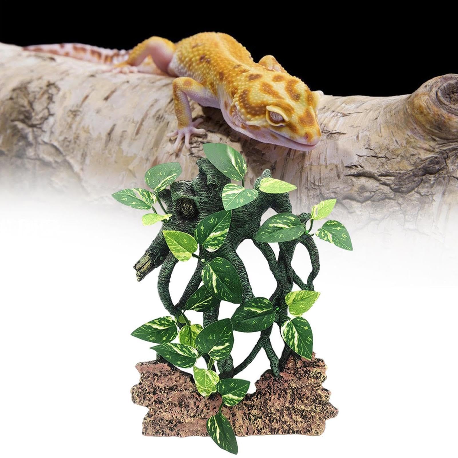 Decoración del tanque de serpientes, ramas para reptiles - Rama del árbol de succión con hojas,Decoración de la jaula de camaleón, decoración del terrario de serpiente, accesorios de tanques de lagart