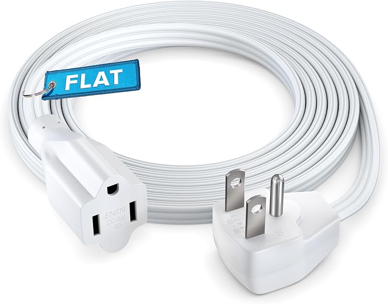 Cable de extensión resistente, 14 AWG, certificado UL, enchufe plano de 3 clavijas, blanco 6 pies ideal para aires acondicionados, electrodomésticos, hogar, oficina