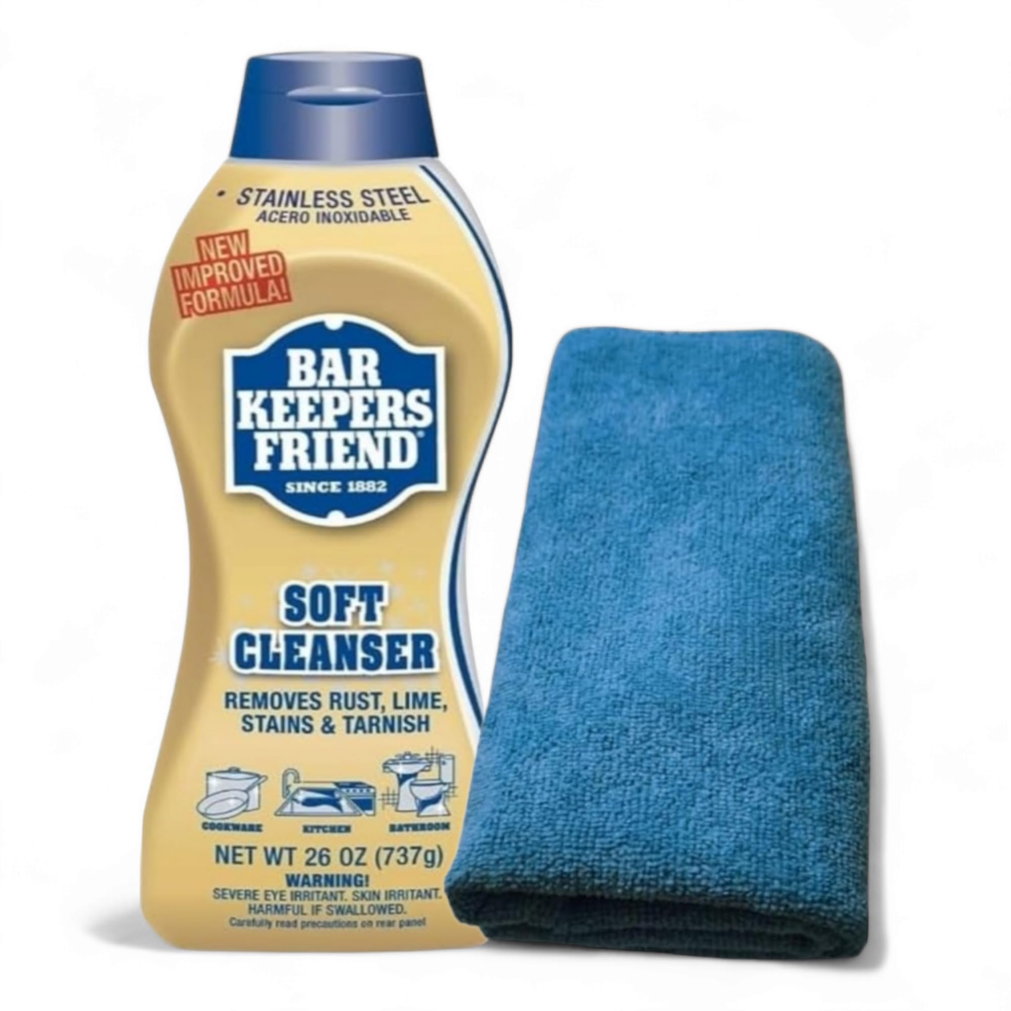 Bar Keepers, Friend Soft Cleanser (26 Oz) Bundled With 16x16 Heavy Duty Microfiber Cleaning Cloth