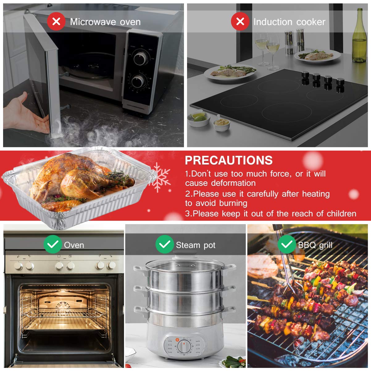 JOEBO 20 padelle natalizie in alluminio con coperchio, contenitori in alluminio per dolcetti natalizi, 4 design festivi, contenitori usa e getta per alimenti, per cuocere al forno, preparare alimenti,