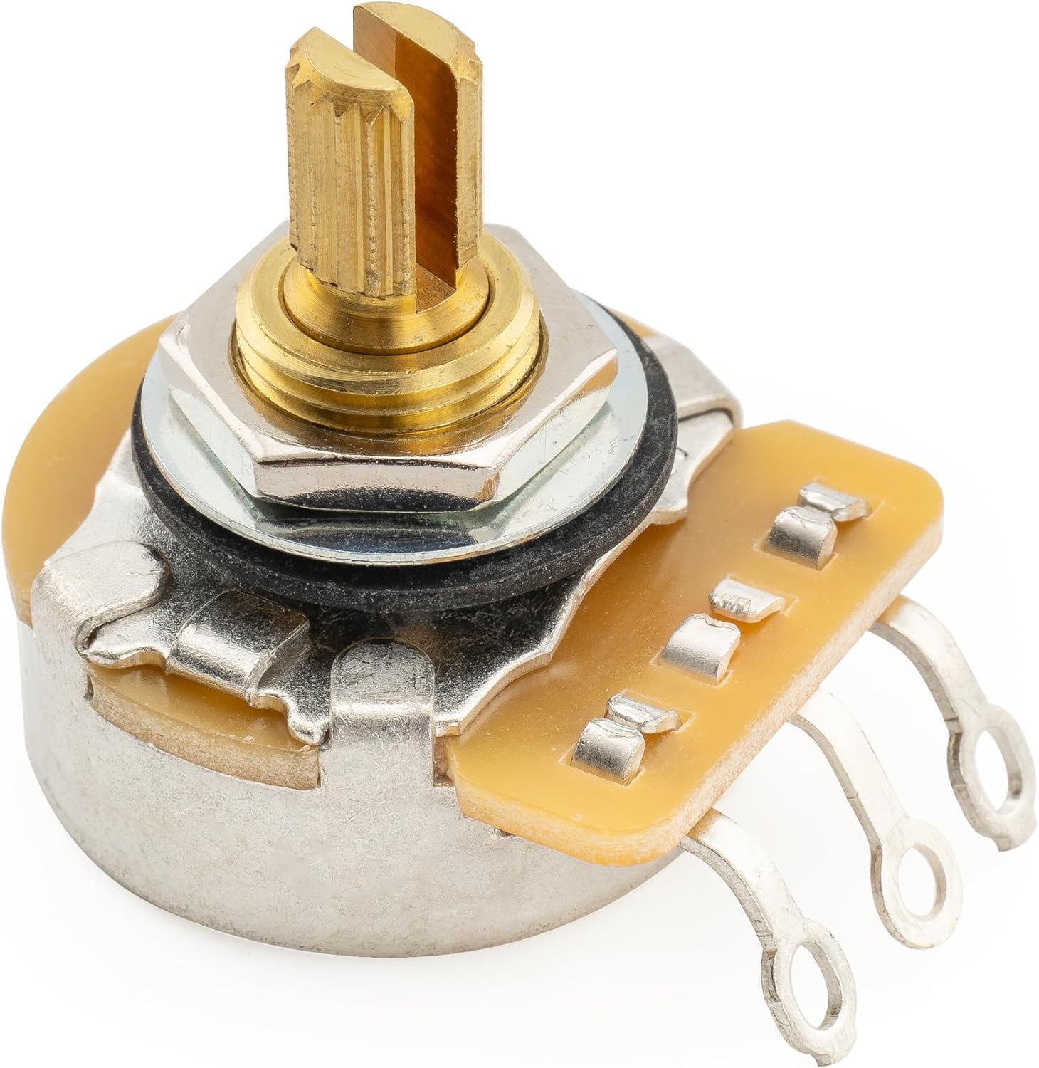 CTS 450G A250K Pots Metric Coarse 18-Spline Brass Short Split Shaft 1/4 Inch 10% Audio Taper Potentiometers for Electric Guitar Bass (Set of 3)