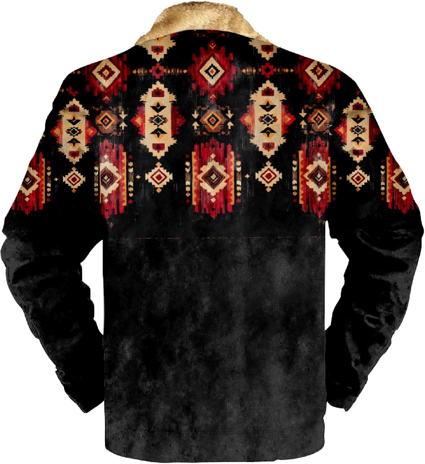 Actec Western Cowboy Jackets for Men Ethnic Print Long Sleeve Zip Up Sherpa Fleece Vintage Winter Outdoor Coat - Image 4