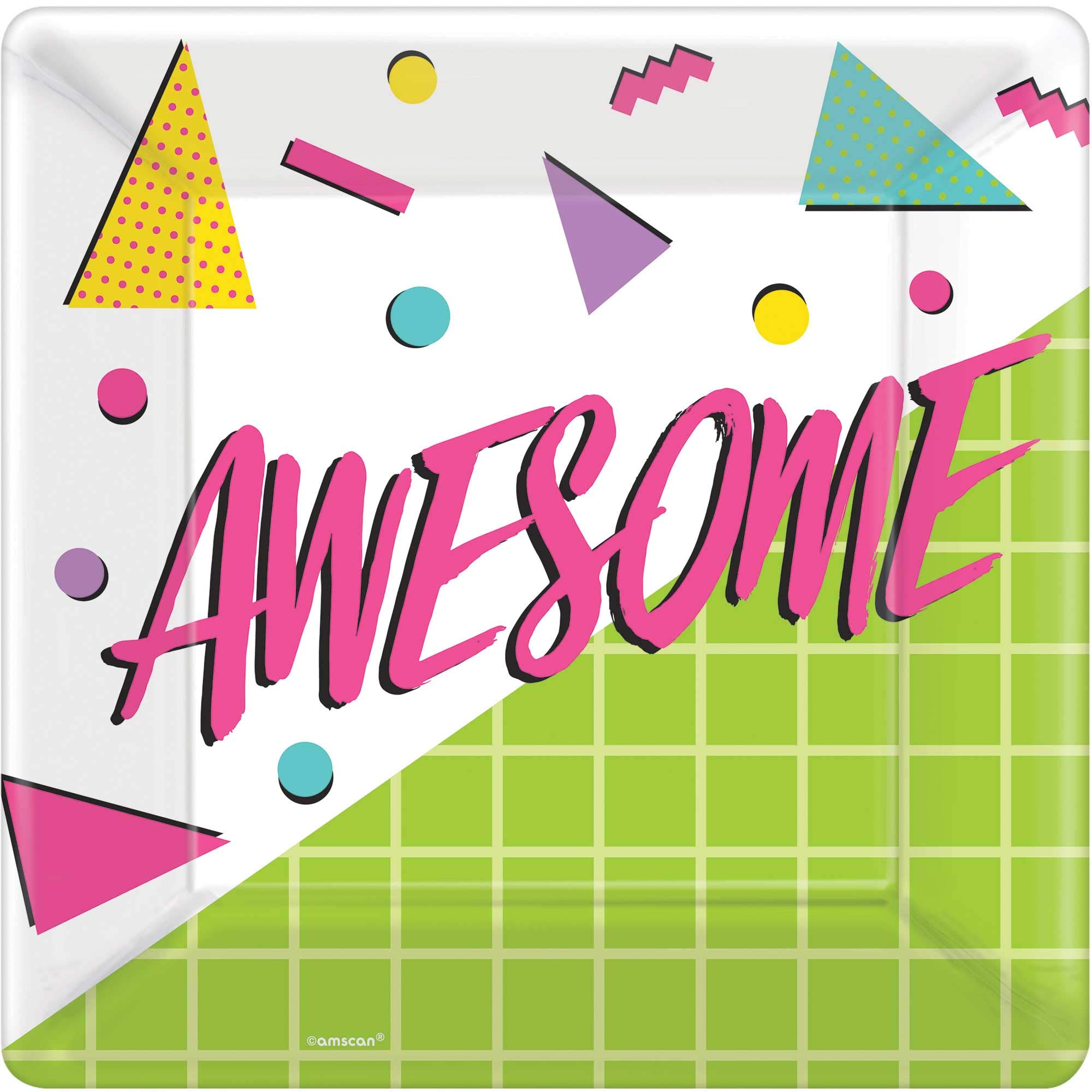 amscan Awesome Party Square Paper Plates - 10" | Multicolor | Pack of 8