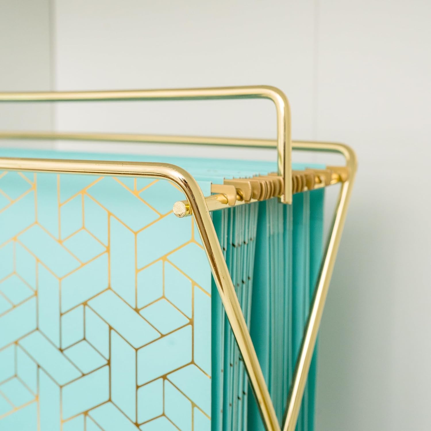 BLU MONACO | Decorative Hanging File Folders Letter Size 12 Pack | Aqua Plastic Hanging File Folders with Gold Foil | Hanging Legal File Folders with Tabs and Dividers