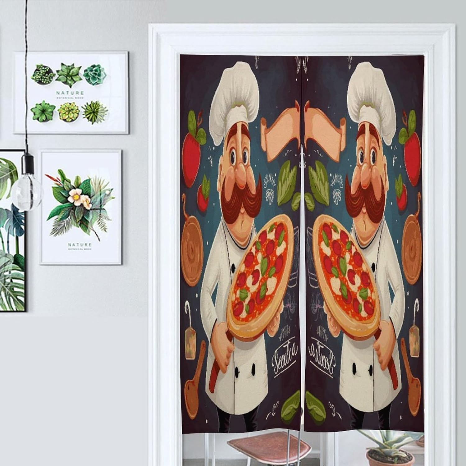 Chef Pizza Door Curtain Printed Doorway Noren Japanese Style Doorway Room Divider Curtains for Privacy Partition Divider Kitchen Home Decorations Wall Hanging