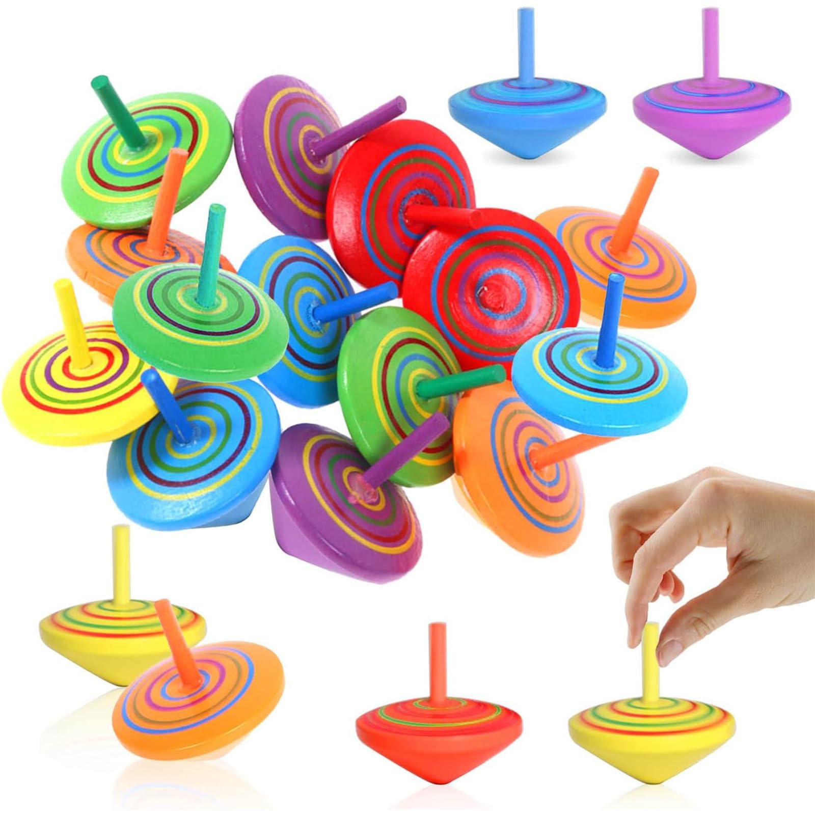 24Pcs Spinning Top, Spinning Toys, Spinning Tops for Kids, 4 cm Handmade Painted Wooden Party Bag Fillers and Wood Spinning Top Toy Creative Wood Sensory Toy for Kindergarten Kids Children