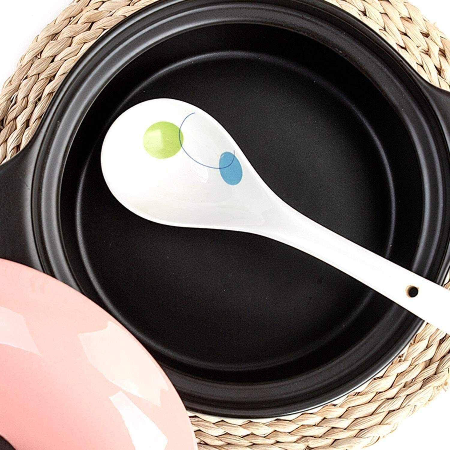 Cazuela clásica de cerámica refractaria con tapa, resistente a altas temperaturas, olla de fuego abierto, olla de piedra de alta capacidad, cacerola de cerámica para la cocina del hogar (color