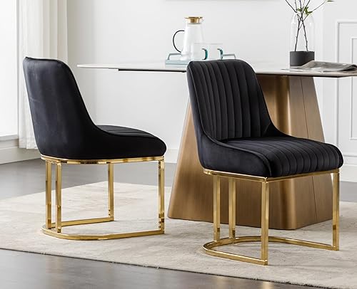 Miniatura 6 de EALSON Juego de 2 sillas de comedor tapizadas de terciopelo, modernas sillas de comedor con base de metal dorado, cómodas sillas de cocina
