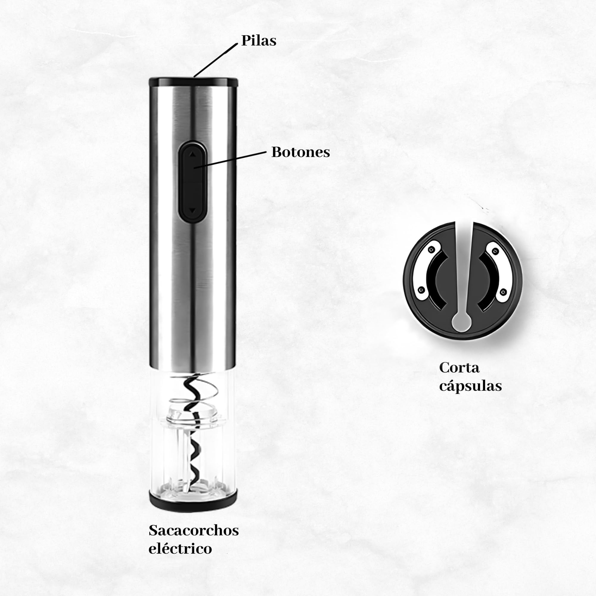 Sacacorchos eléctrico con corta cápsulas - regalos originales