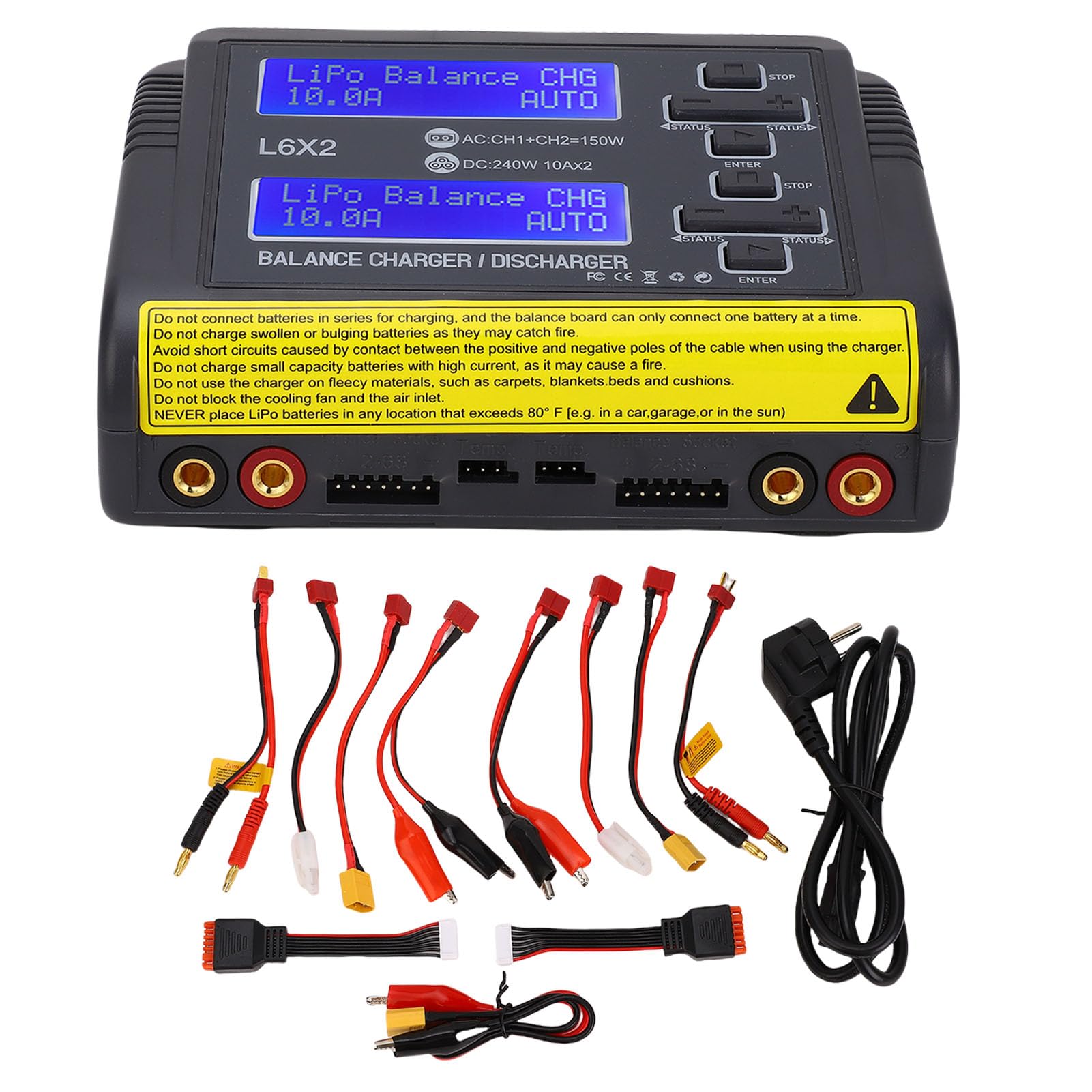 Drfeify Ładowarka Akumulatorów Lipo Dwukanałowa 150W do Modeli RC | 2 Niezależne Obwody, Kompatybilny z LiPo/LiFe/NiMH, Wejście AC/DC, Ognioodporna Obudowa, Chłodzenie wentylatorem.