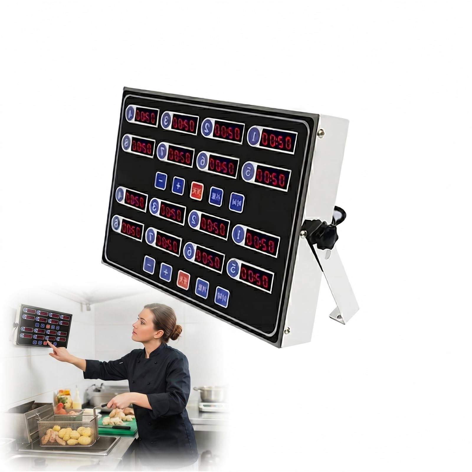 Minuterie de cuisine commerciale 16 canaux à écran LED en acier inoxydable pour restaurant