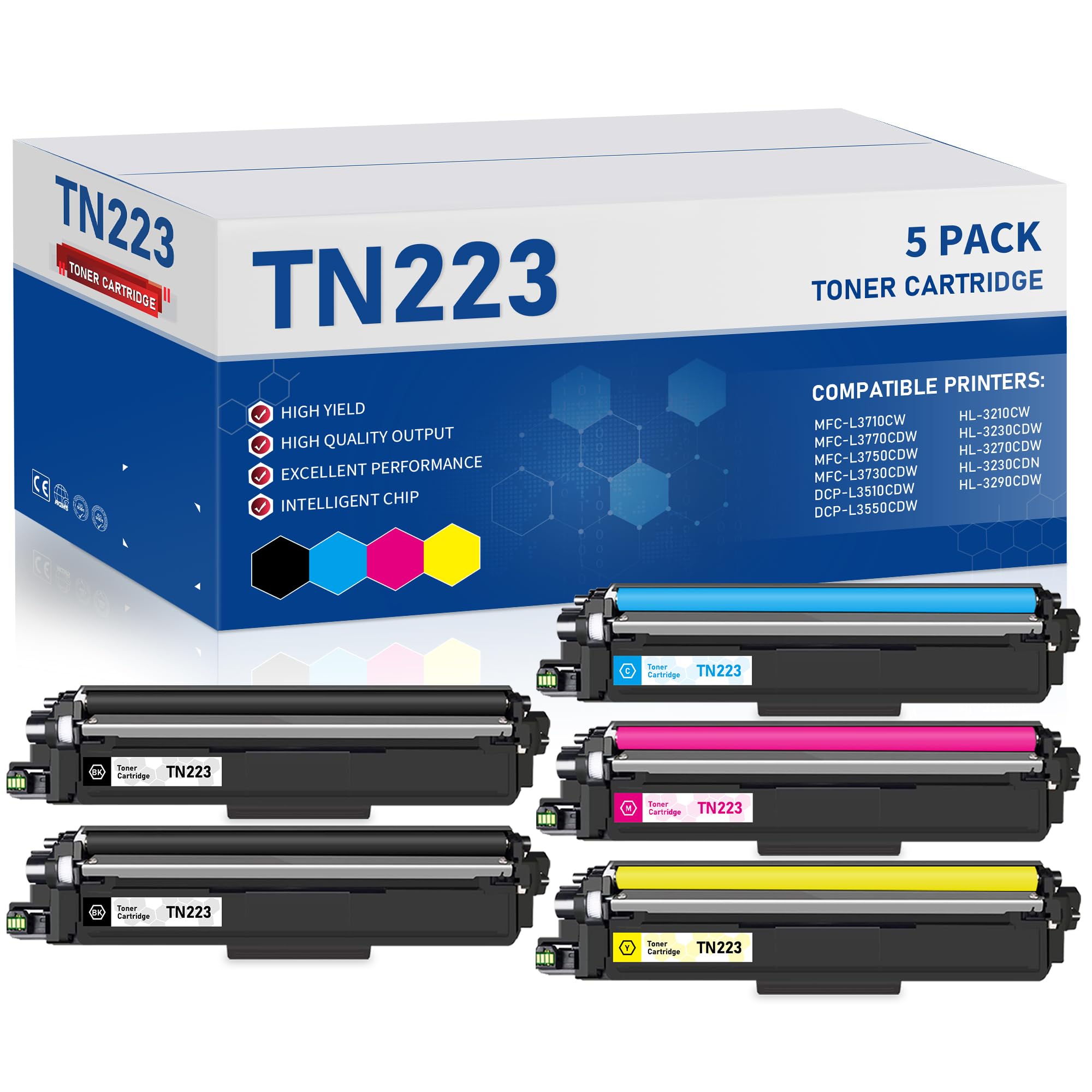 TN223 TN223BK/C/M/Y High Yield Toner Cartridge Replacement for Brother TN-223BK/C/M/Y TN-227 TN227 for HL-L3210CW HL-L3290CDW HL-L3270CDW MFC-L3770CDW