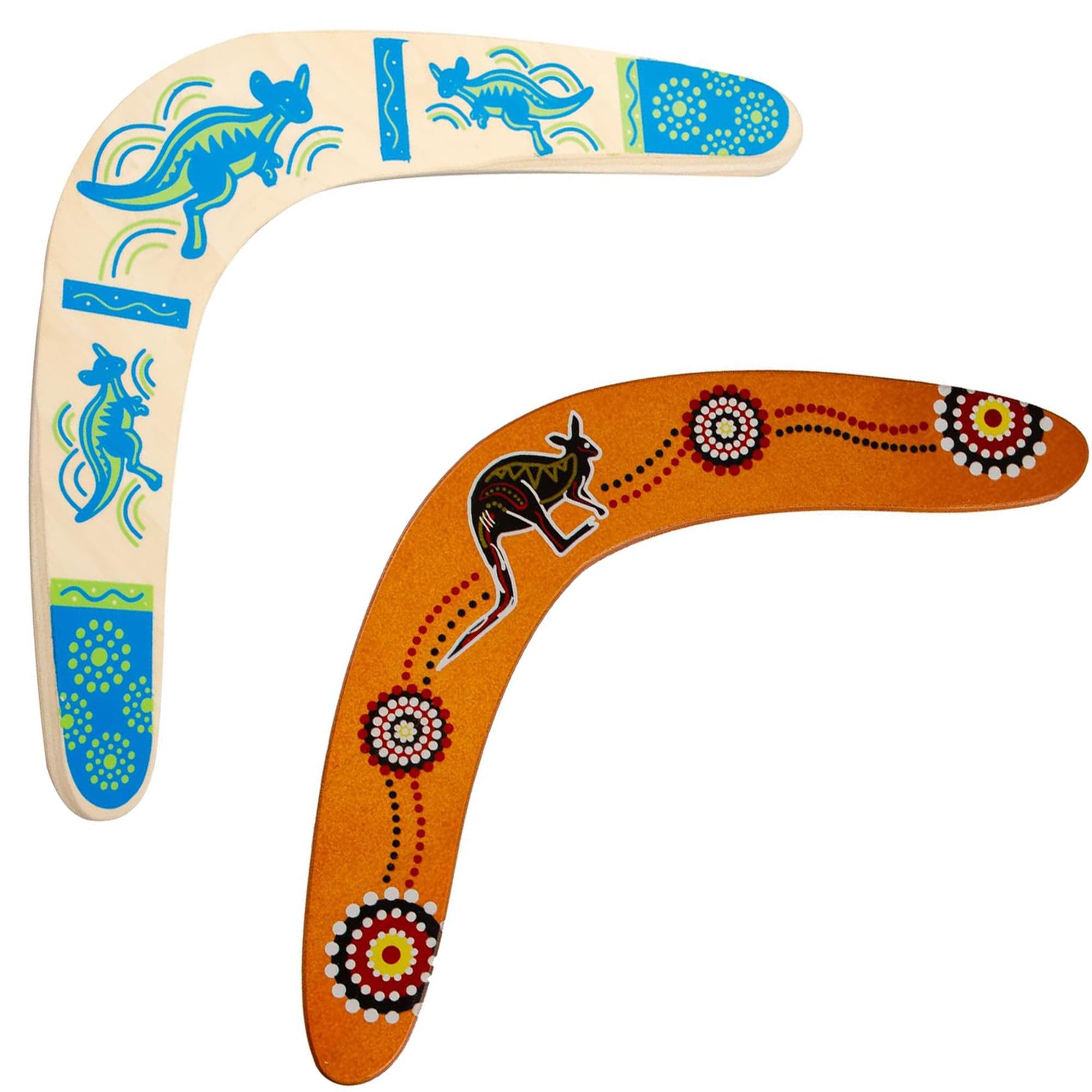 Boomerang for Kids 2 Pack, Australia Style Wooden Handmade Boomerangs, V-Shaped Returning Boomerangs for Ages Above 10 Years Old Kids and Adult (Blue and Light Brown)