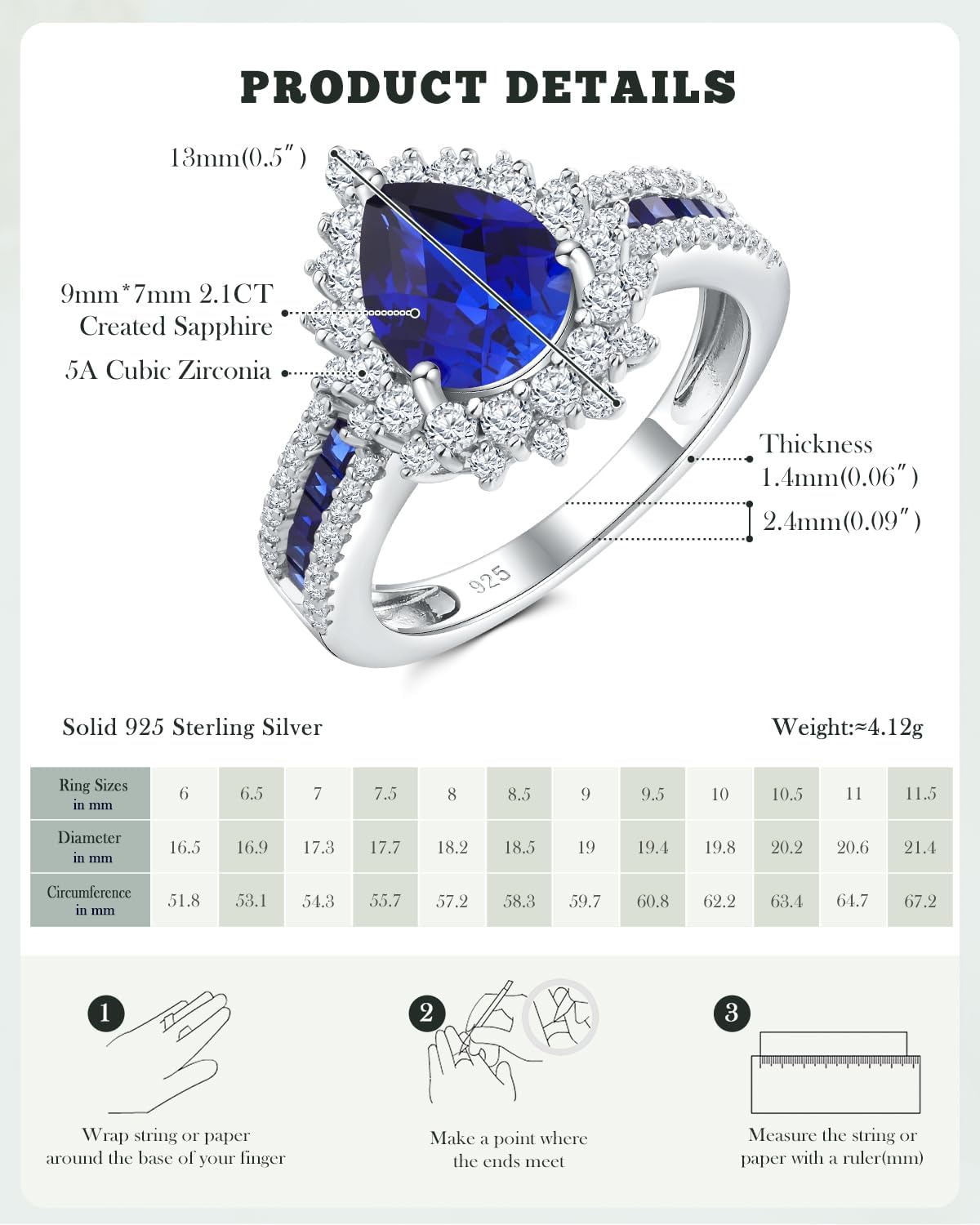 Oval/Heart/Droplet Shape Created Gemstone Rings 14K Gold Plated/ 925 Sterling Silver Birthstone Statement Ring Birthday Engagement Jewelry for Women