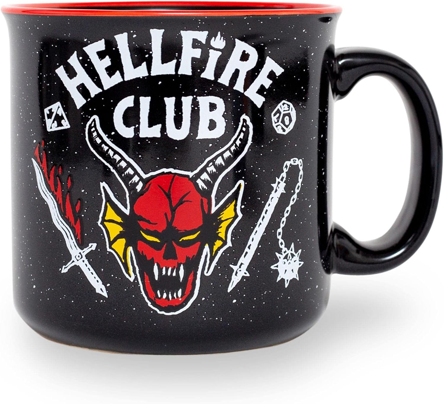 Silver Buffalo Stranger Things Hellfire Club 20-Ounce Ceramic Camper Mug | BPA-Free Travel Coffee Cup For Espresso, Cocoa, Tea