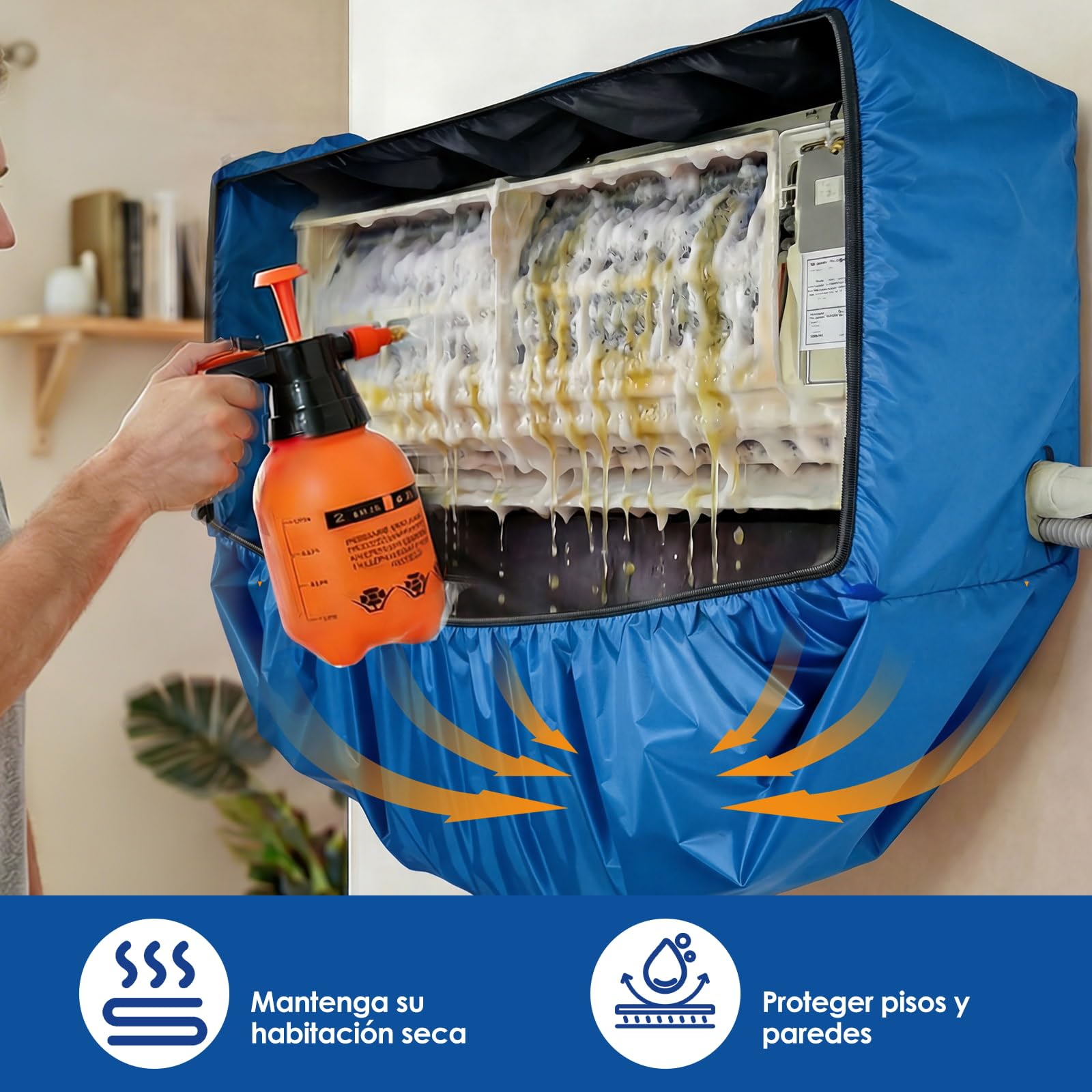 kit limpieza aire acondicionado, kit de limpieza para aire acondicionado con bolsa y laterales reforzados (Azul oscuro, Tipo Z)