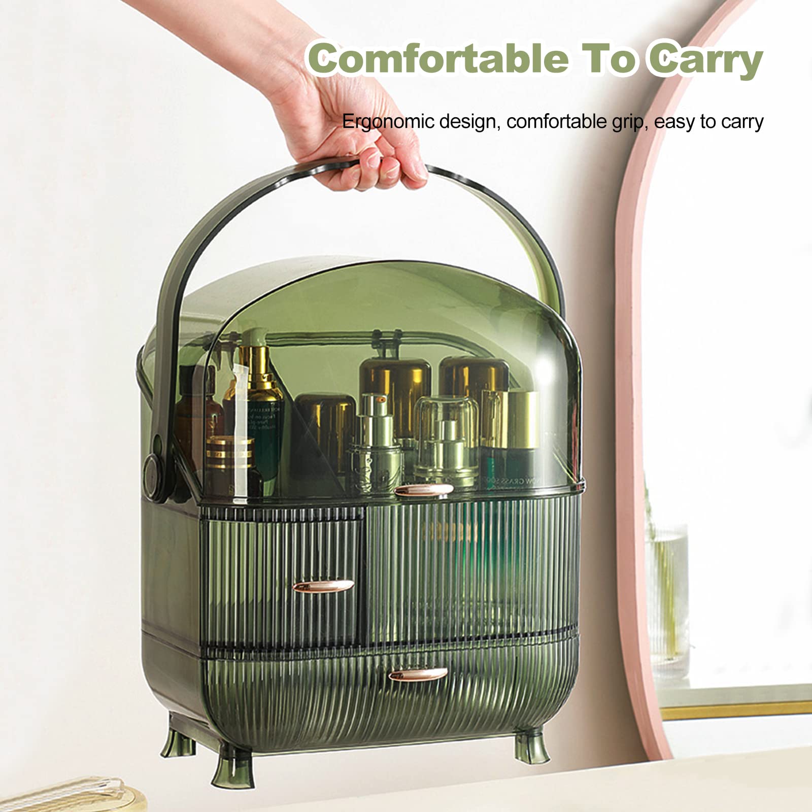 Organisateur Maquillage Galatée Avec Couvercle - Boîte Rangement Cosmétiques Anti-poussière - Vert, Plusieurs Compartiments Idéal Cadeau Femme Fête