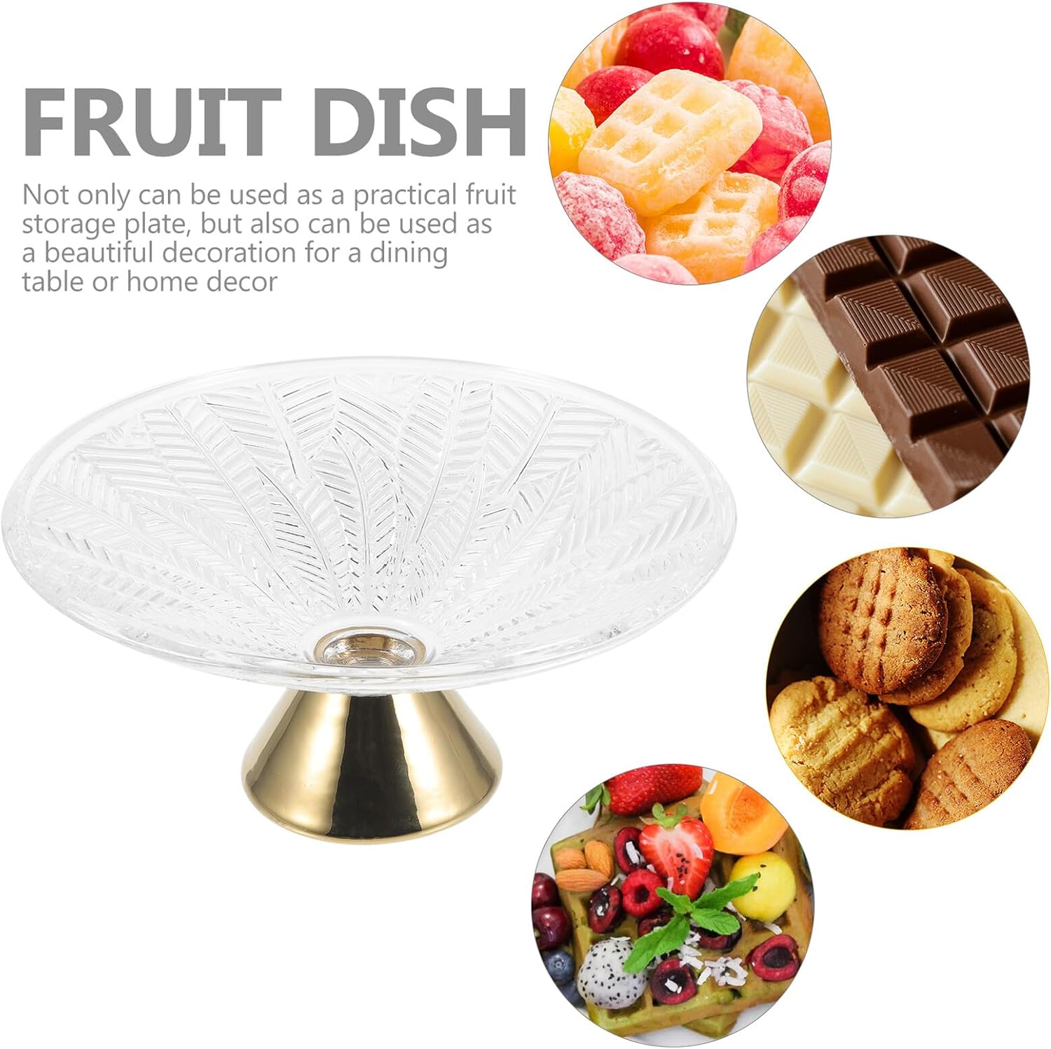 Glass Footed Fruit Bowl Leaf Shape Decorative Dessert Stand Dry Fruit Plate for Living Room Kitchen Tableware