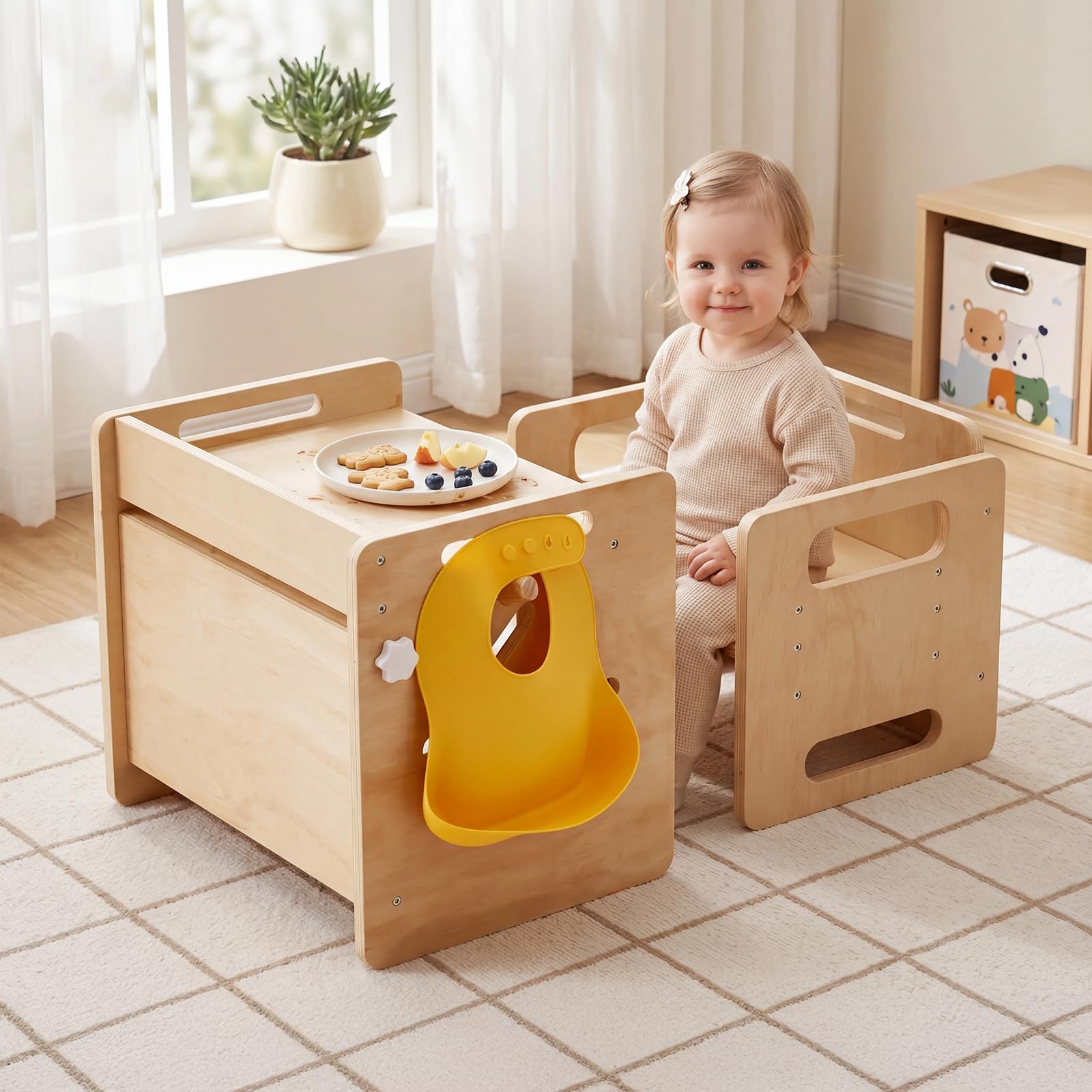 Photo 1 of labebe Montessori Weaning Table and Chair Set - Adjustable Toddler Eating Table with Baby Bibs, Ideal for Mealtime & Learning, Nursery Birthday Gift